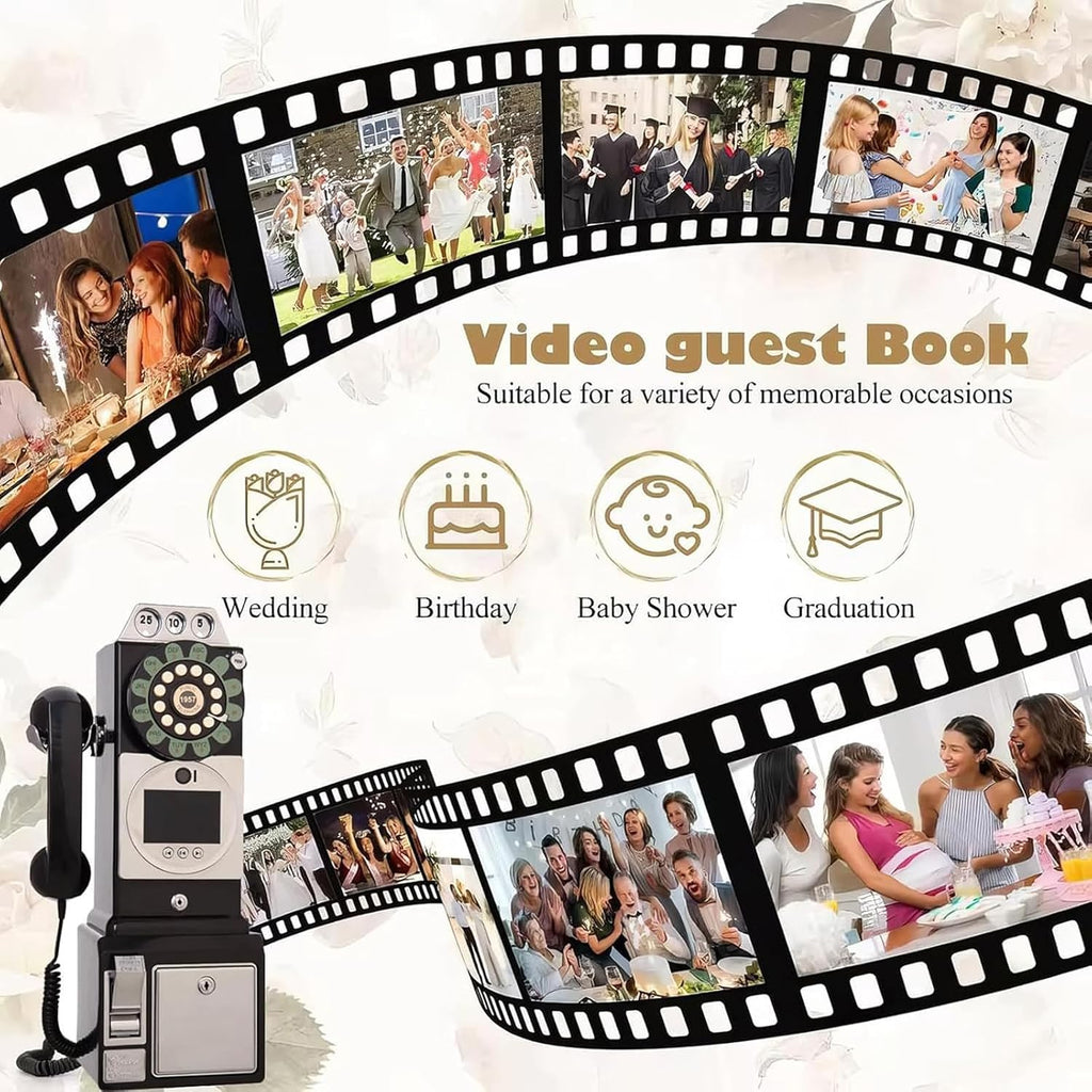 Video Audio Guest Book Wedding Phone, Video Audio Phone Guestbook, Leave a Message Phone for Wedding, Bridal Shower, Baby Shower, Birthday Party, Anniversa ry,Black
