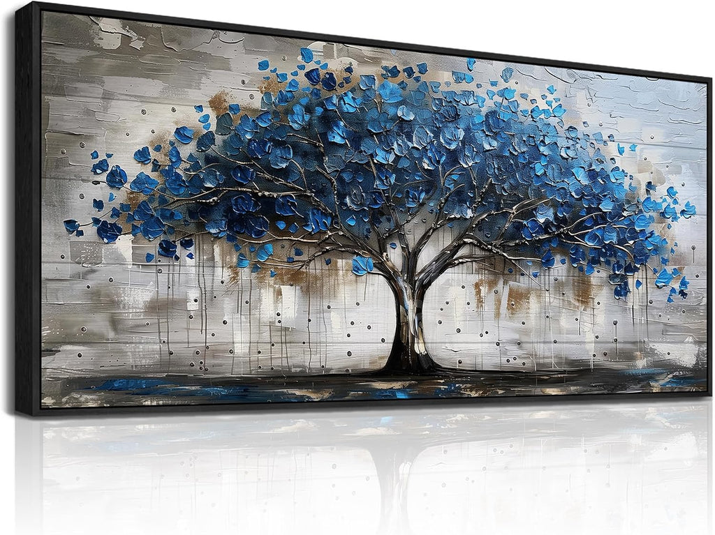Lapremoly Framed Wall Art For Living Room Tree of Life Canvas Prints Extra Large Wall Decorations Blue Artwork For Walls Forest Pictures Abstract Paintings for Bedroom Office Modern Home Decor 32X72