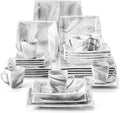 MALACASA Dinnerware Sets, 30 Piece Porcelain Plates and Bowls Sets for 6, Square Dish Set with Dinner Plates Set, Cup and Saucer, Modern Dishware Dishes Microwave Safe, Marble Grey, Series Blance