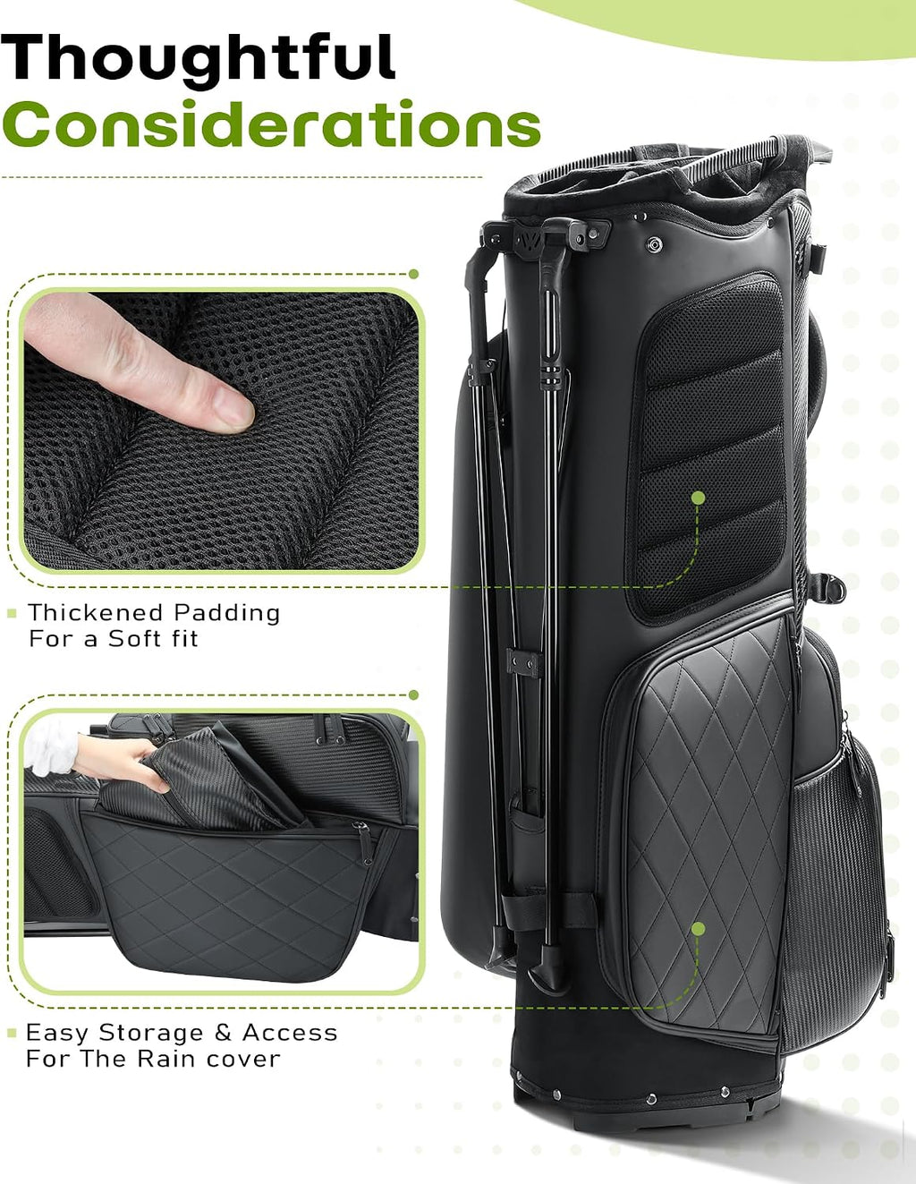 14 Way Golf Stand Bag, Full Length Dividers PU Leather Golf Bag with Plush Top for Men/Women, Waterproof & Versatile Storage Golf Bag with Cooler, Rain Cover and Removable Straps