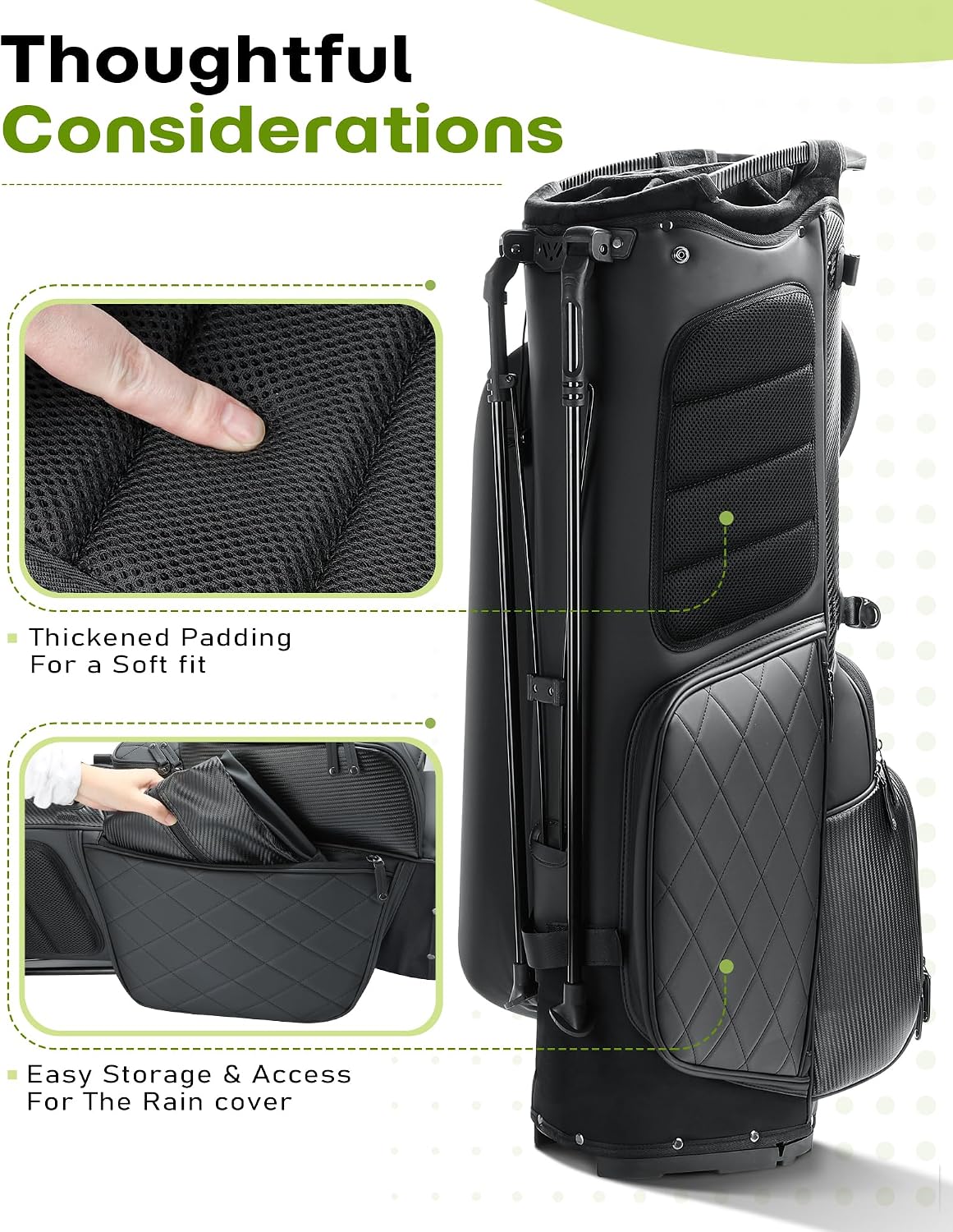 14 Way Golf Stand Bag, Full Length Dividers PU Leather Golf Bag with Plush Top for Men/Women, Waterproof & Versatile Storage Golf Bag with Cooler, Rain Cover and Removable Straps