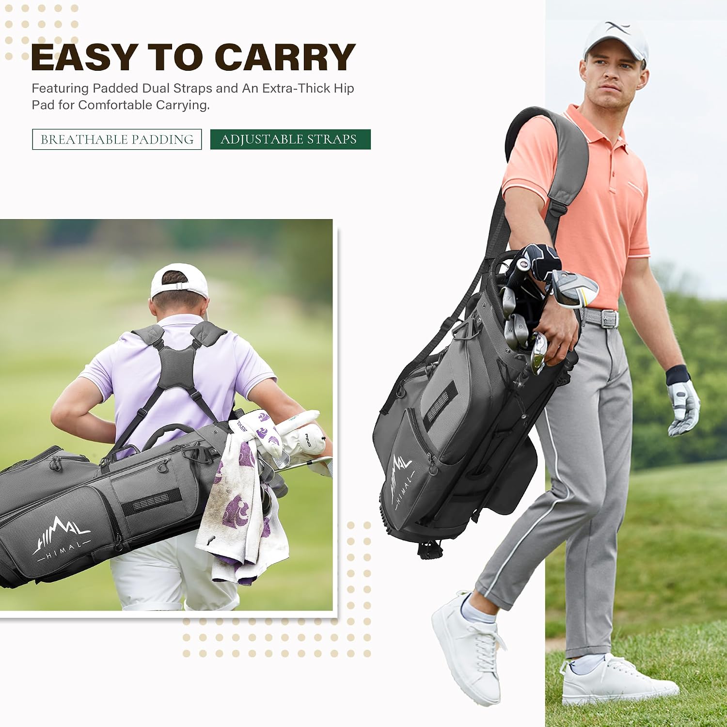 uniHimal Golf Stand Bag with 7 Way Top Dividers, Lightweight Golf Bags for Men Women with Multiple Pockets, Dual Straps