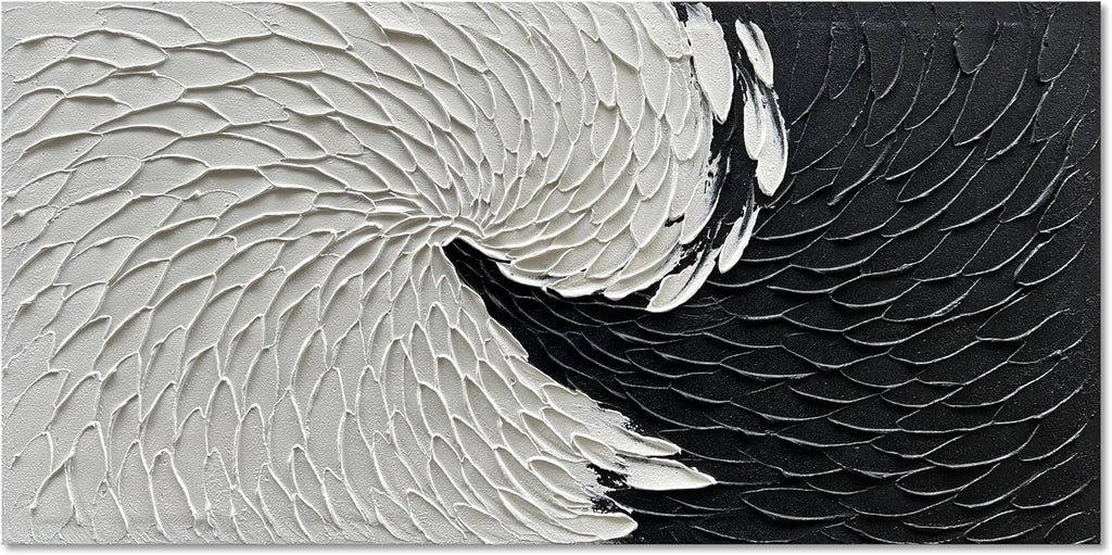 NANKAI Art Hand Painted Black and White Minimalist Oil Painting Modern Abstract Art Home Wall Decoration Painting 24x48 inches