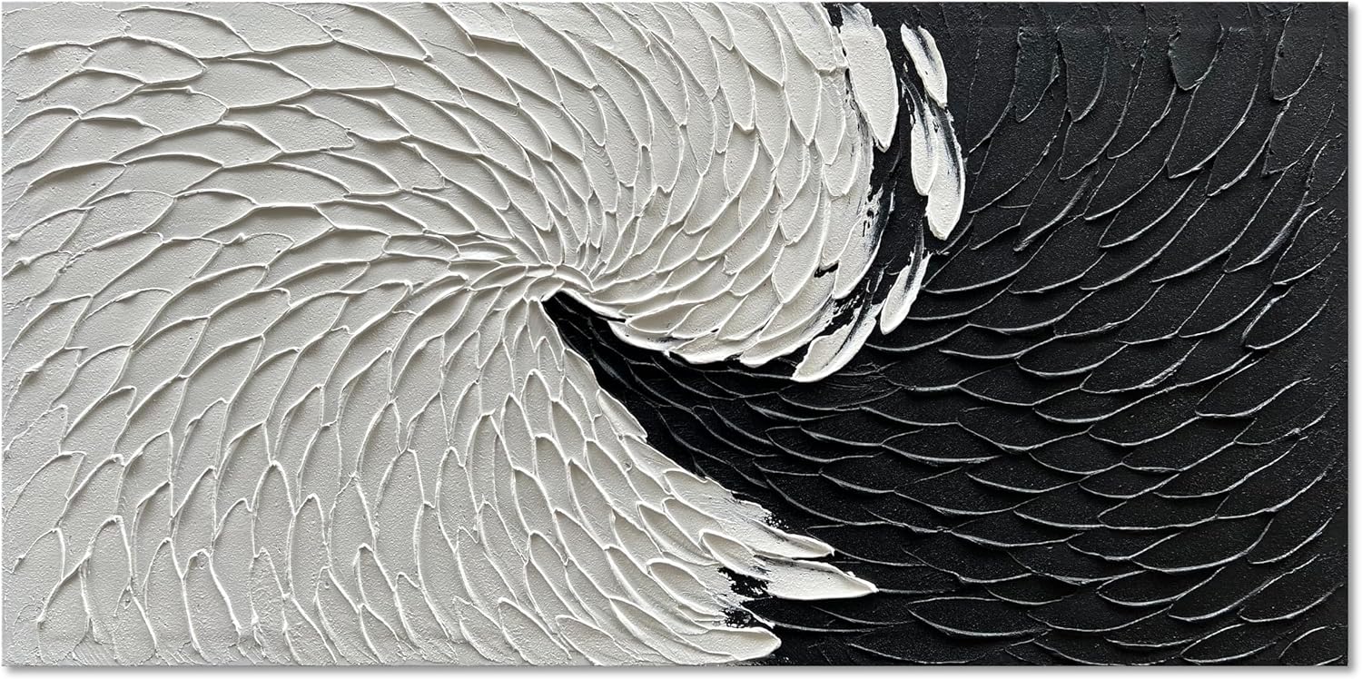 NANKAI Art Hand Painted Black and White Minimalist Oil Painting Modern Abstract Art Home Wall Decoration Painting 24x48 inches