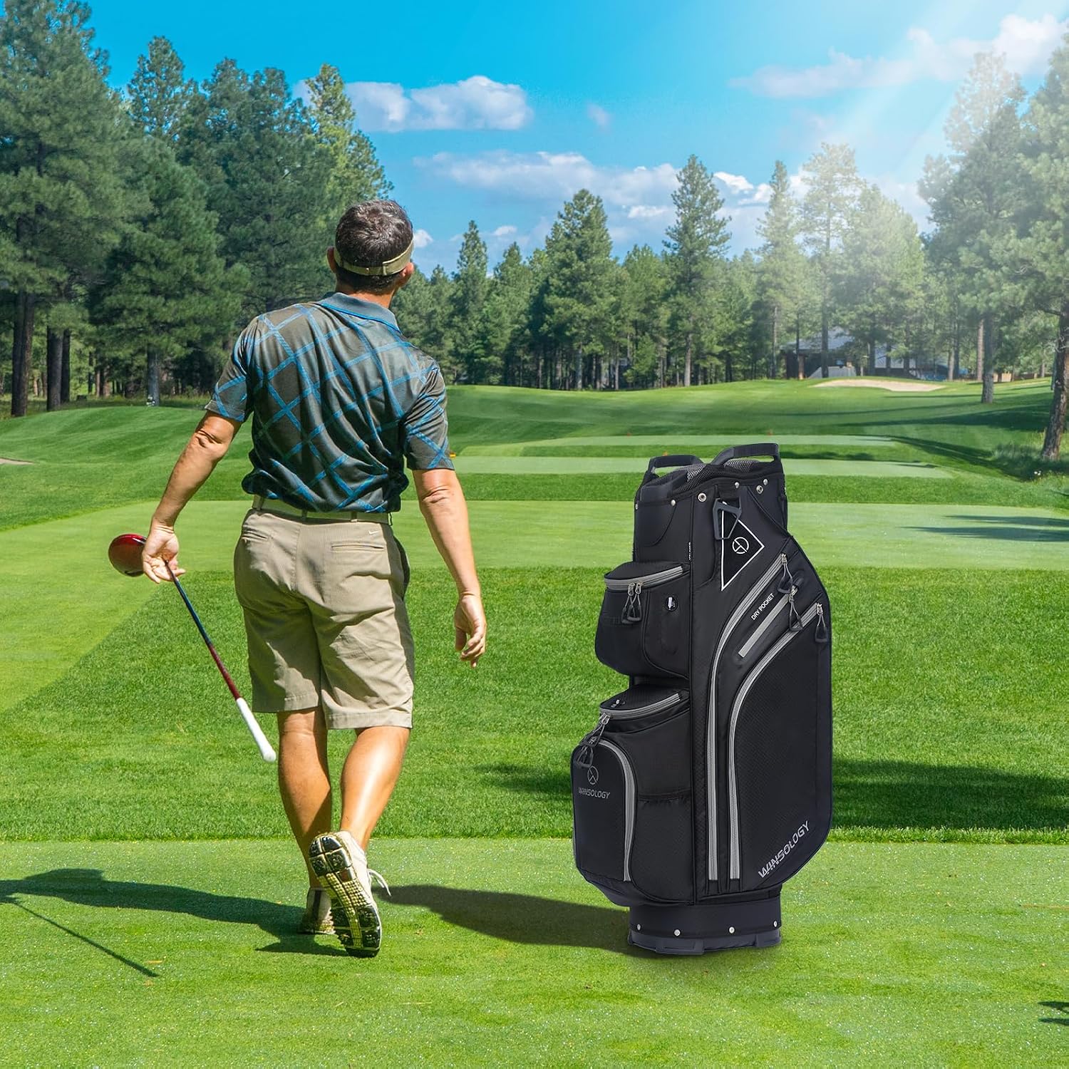 Max Lightweight Golf Cart Bag with Dual Handles and 14 Way Individual Full Length Dividers, Golf Club Bag with 11 Pockets, Large Putter Well, Double Strap Cooler for Men & Women