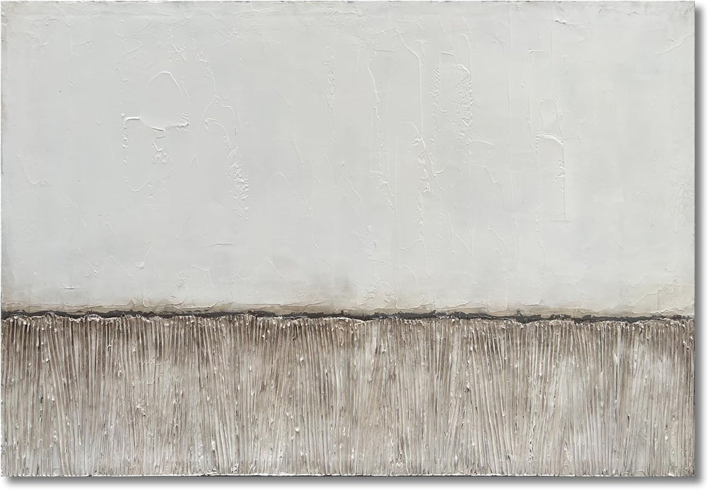 NANKAI Art 30x45 inch Hand-Painted White and Grey Minimalist Oil Painting Large Canvas Painting Modern Abstract Art Home Office Wall Decoration Painting