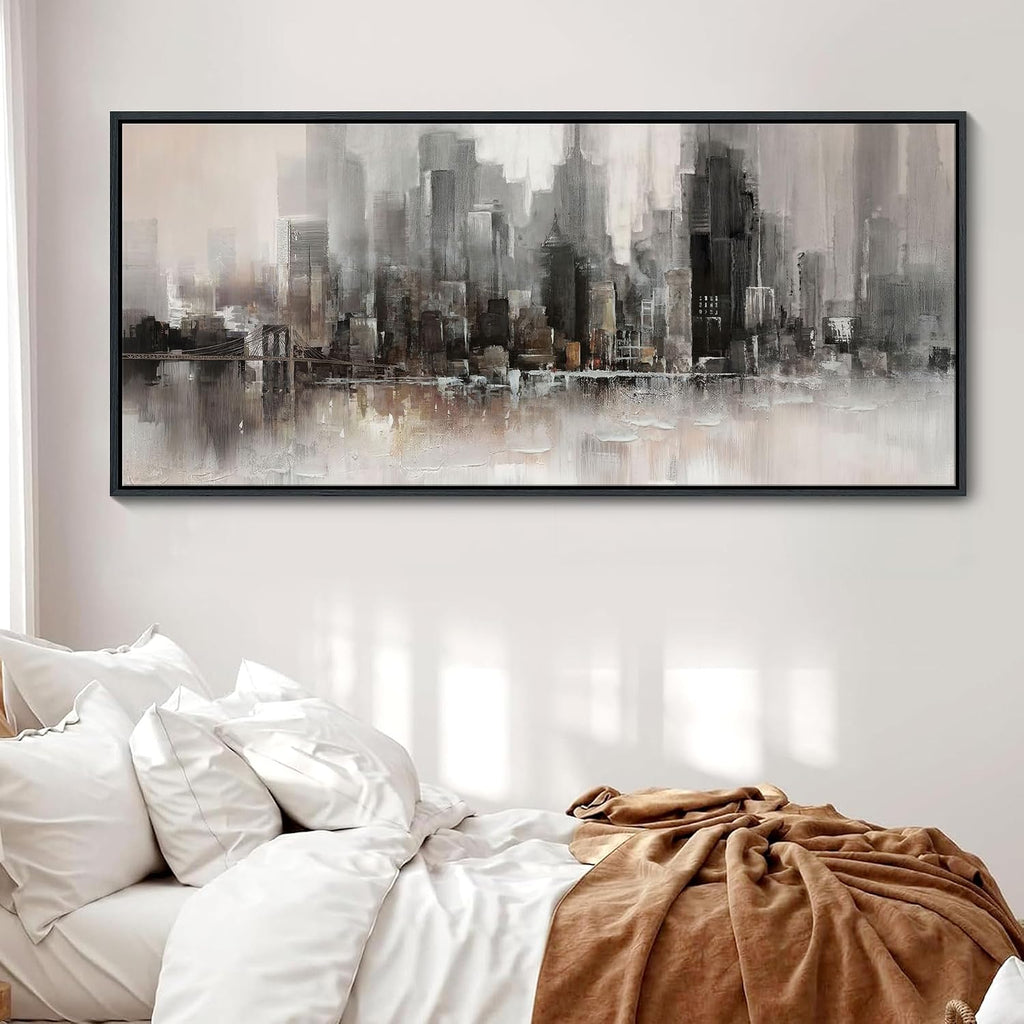 YDYSUNE Living Room Wall Decor Framed Wall Art Extra Large Cityscape New York Decoration Canvas Print Brooklyn Bridge Themed Painting Modern Canvas Wall Art for Bedroom 70x31INCH