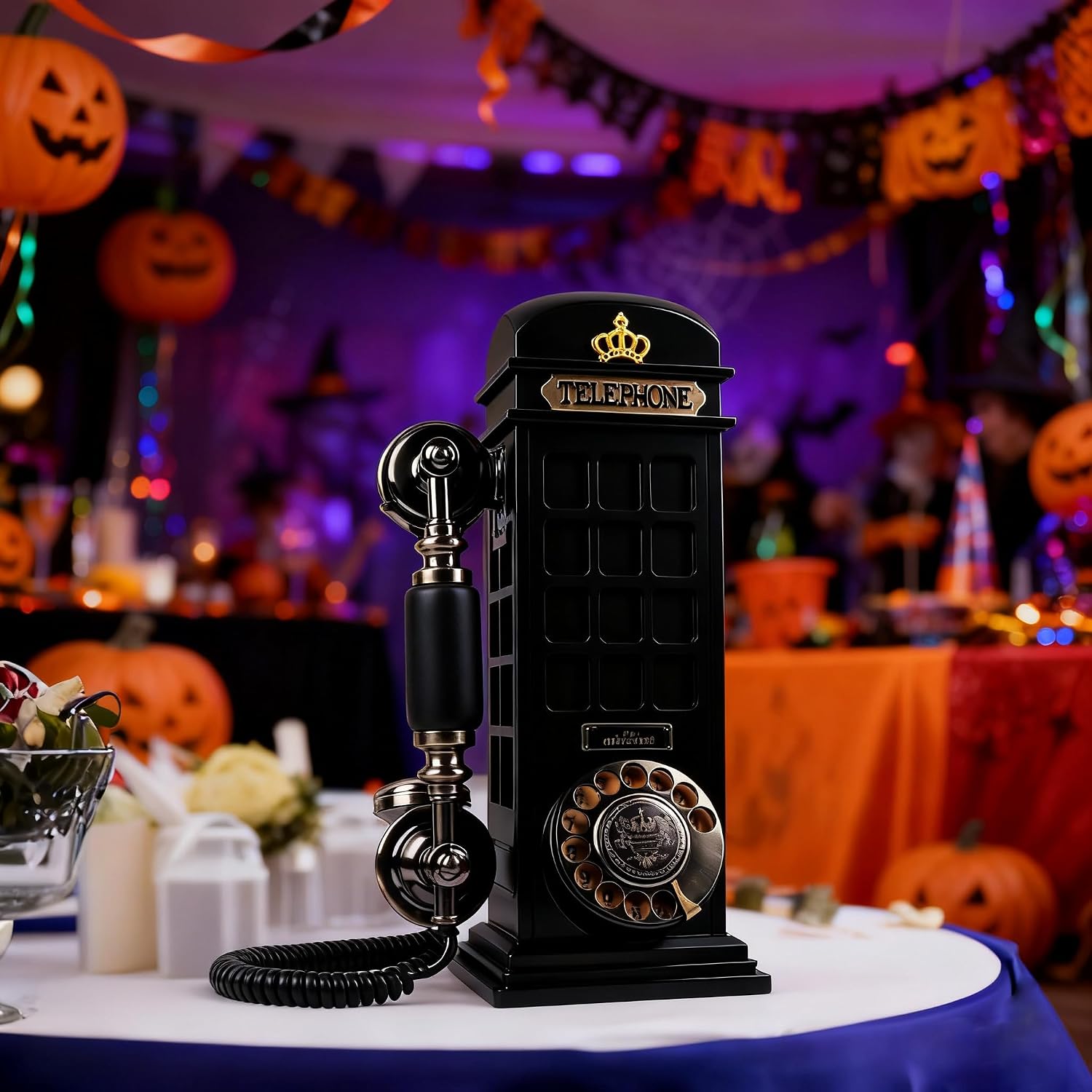 Audio Guest Book Wedding Phone with Vintage Phone Booth Design, Record Customized Audio Message Guest Book for Wedding, Party and Gathering, Black