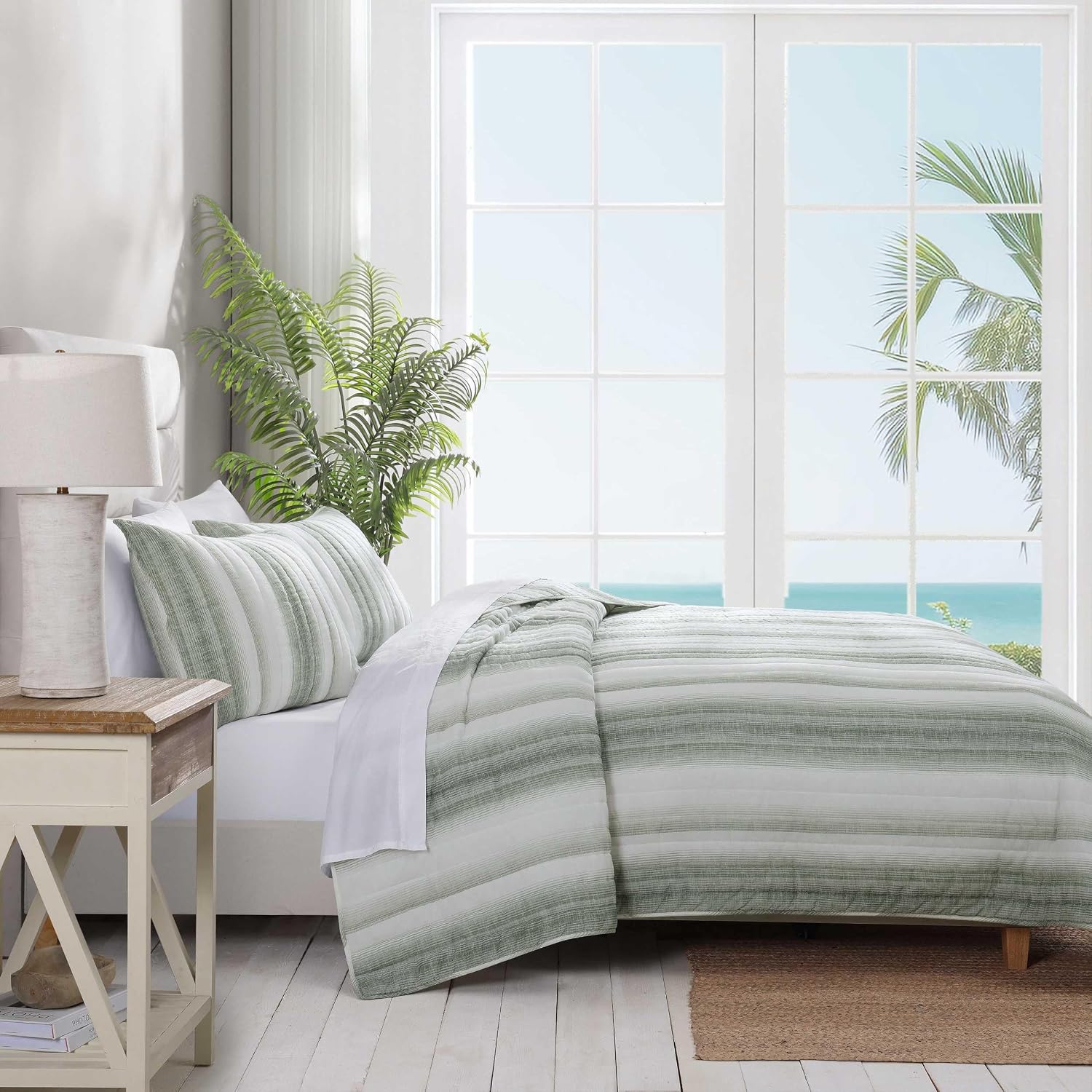 Tommy Bahama - Quilt Set, Luxuriously Soft Textured Bedding with Matching Shams, Striped Design, Modern Home Essentials (La Prisma Green, Full/Queen)