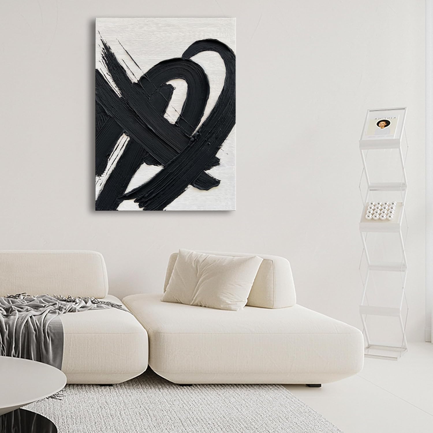 NANKAI Art Hand-Painted Black and White Textured Abstract Oil Painting Modern Minimalist Decorative Art Office Corridor Living Room Wall Decoration Size: 40x28 inches