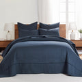 Levtex Home Cross Stitch Reversible Full Bedspread Set (100x104in) with 2 Pillow Shams (26x20in) - Stitch Texture - Navy - 100% Cotton Full Size Bedspread Set - Lightweight, Soft, Pre-Washed