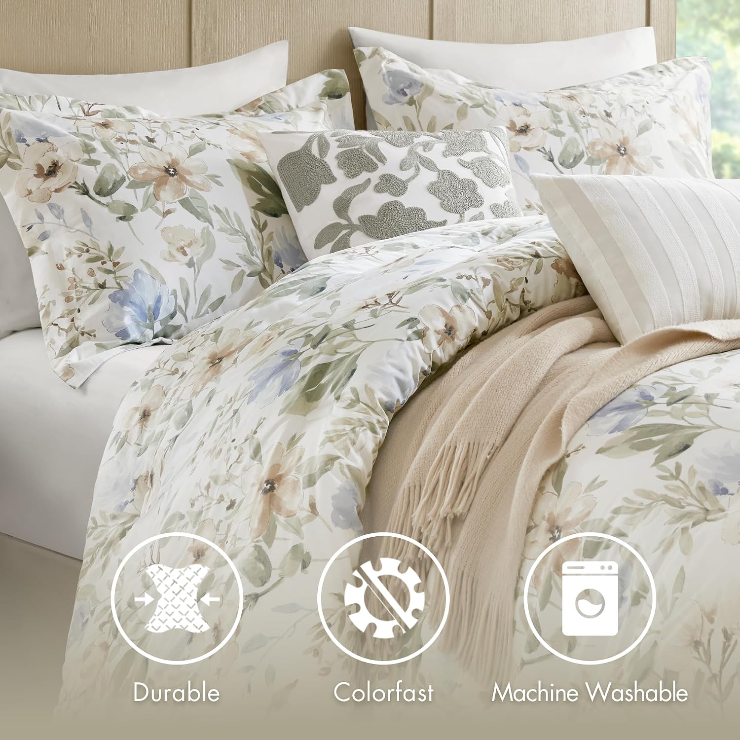 Harbor House Cal King Comforter Set Watercolor Floral Print, 300TC Sateen Cotton Comforters for Cal King Size Bed, All Season Oversized Comforter, Shams, Bed Skirt, Pillows, Cal King, Multi, 6 Piece