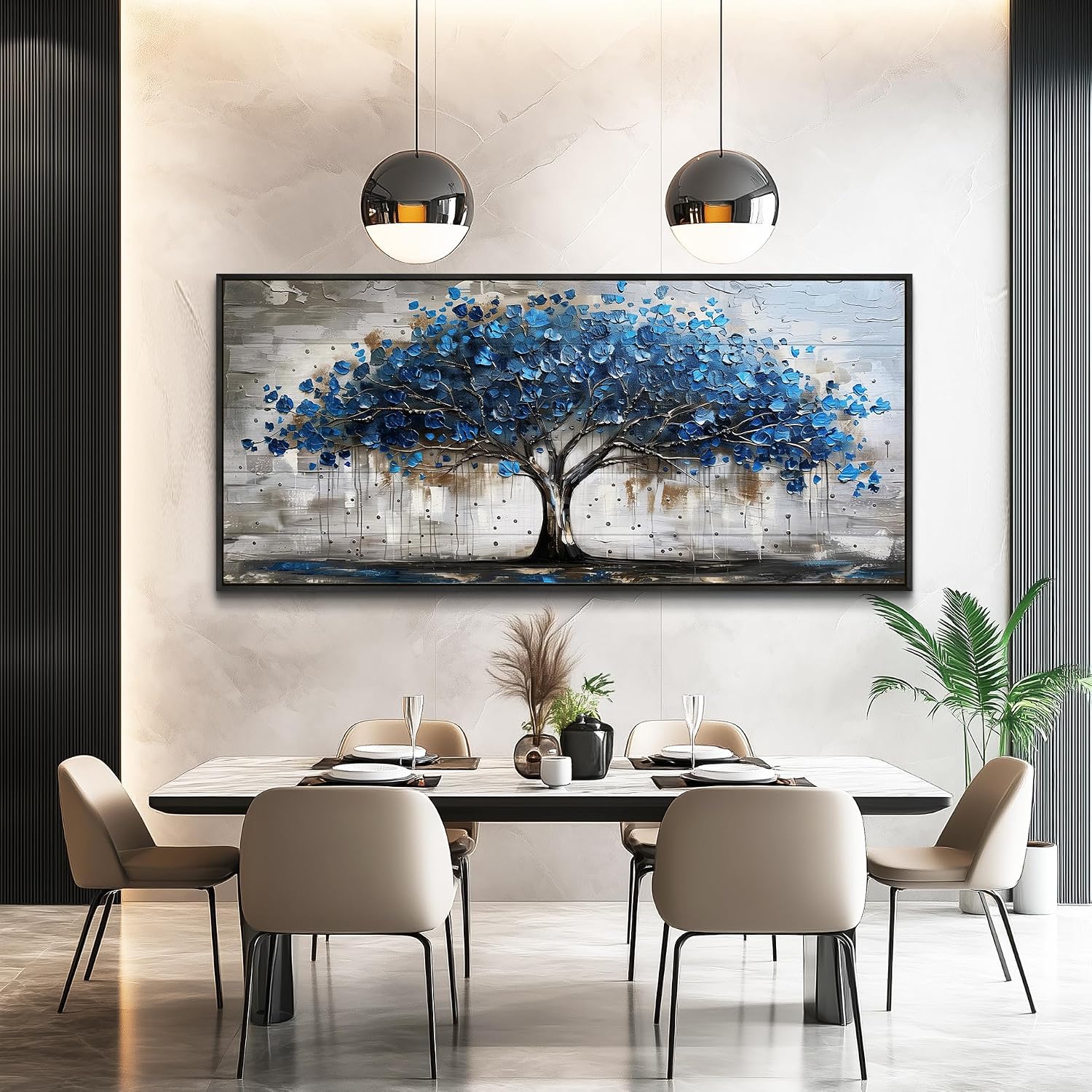Lapremoly Framed Wall Art For Living Room Tree of Life Canvas Prints Extra Large Wall Decorations Blue Artwork For Walls Forest Pictures Abstract Paintings for Bedroom Office Modern Home Decor 32X72