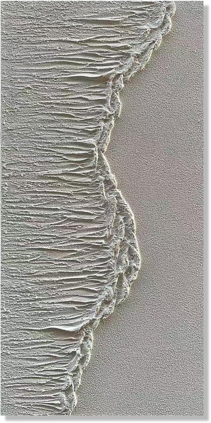 NANKAI Art Hand-Painted 48x24 inch White Wave Texture Abstract Art, Contemporary Minimalist Canvas Oil Painting, Vertical Home Living Room Corridor Wall Decoration Art