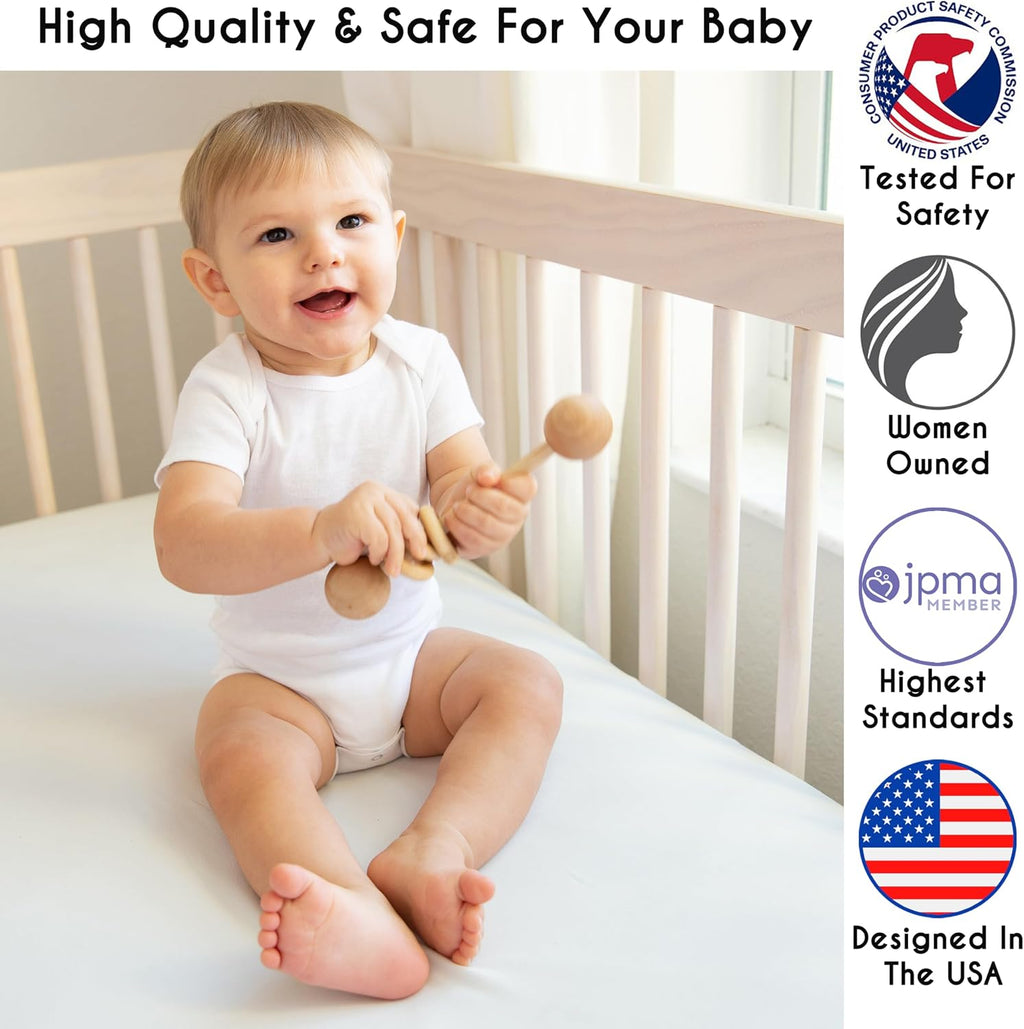 Sweet Jojo Designs 4-Piece Baby Crib Bedding Set (Green Boho Linen) for Boys or Girls, Infants/Nursery incl. Blanket, 100% Cotton Fitted Sheet, Skirt, Diaper Stacker (Sage, Chevron, Neutral Farmhouse)