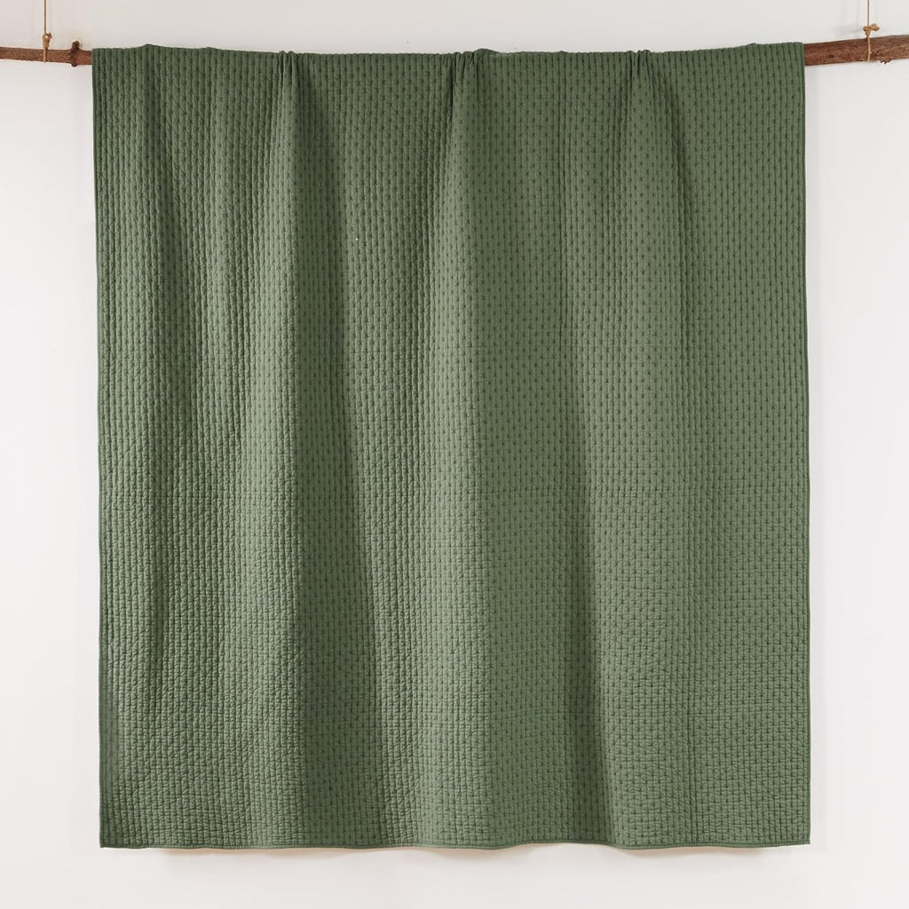 Levtex Home Cross Stitch Reversible Full/Queen Quilt Set (88x92in) and 2 Pillow Shams (26x20in) - Stitch Texture - Forest Green - Cotton Full/Queen Size Quilt Bedding Set - Lightweight Soft Pre-Washed