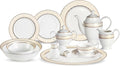 Lorenzo 57 Piece Elegant Bone China Service for 8 Margaret Dinnerware Sets, Gold