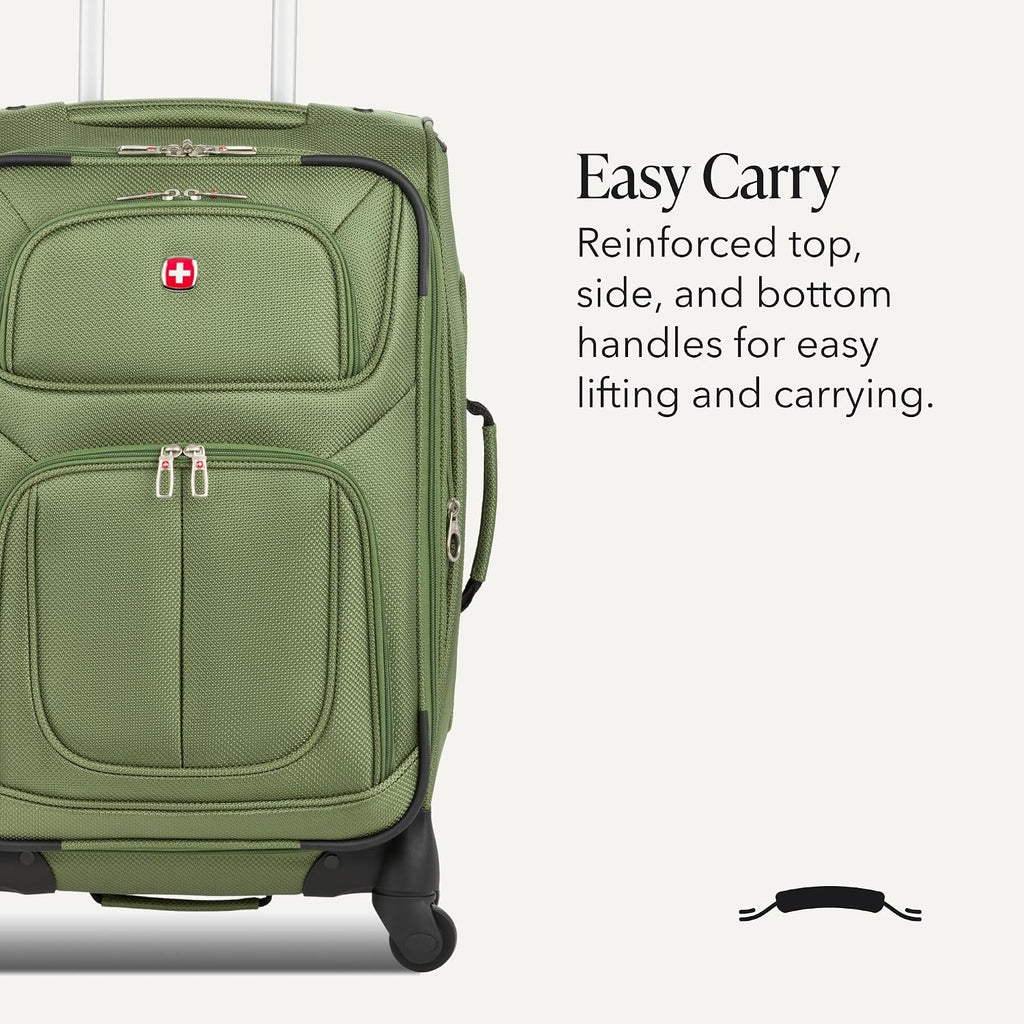 SWISSGEAR Sion Softside Expandable Spinner Luggage Durable Lightweight Travel Suitcase, Evergreen, Carry-On
