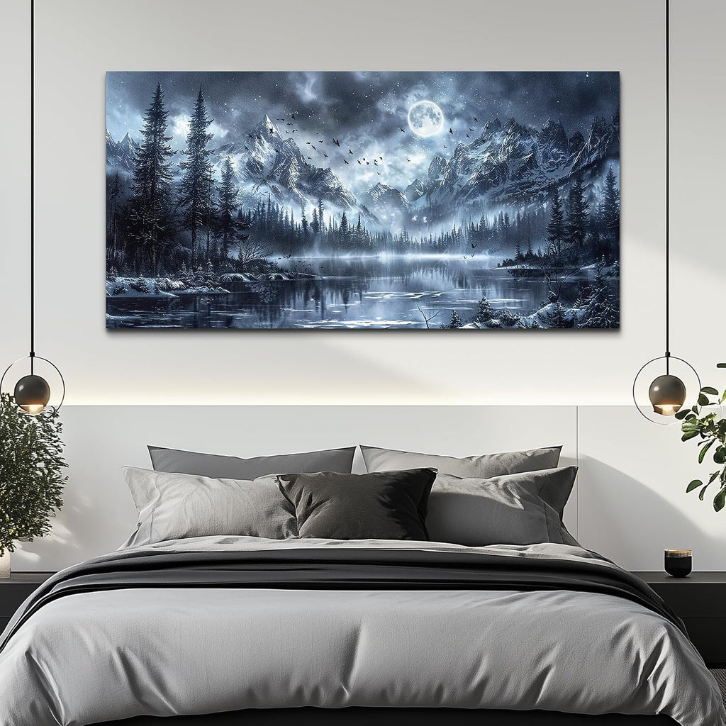 FUHAIHUA Large Canvas Wall Art For Living Room Wall Decor For Bedroom Office Decoration Black And White Wall Painting Forest Landscape Picture Hotel Artwork Poster Home Decor Ready to Hang 30X60 In