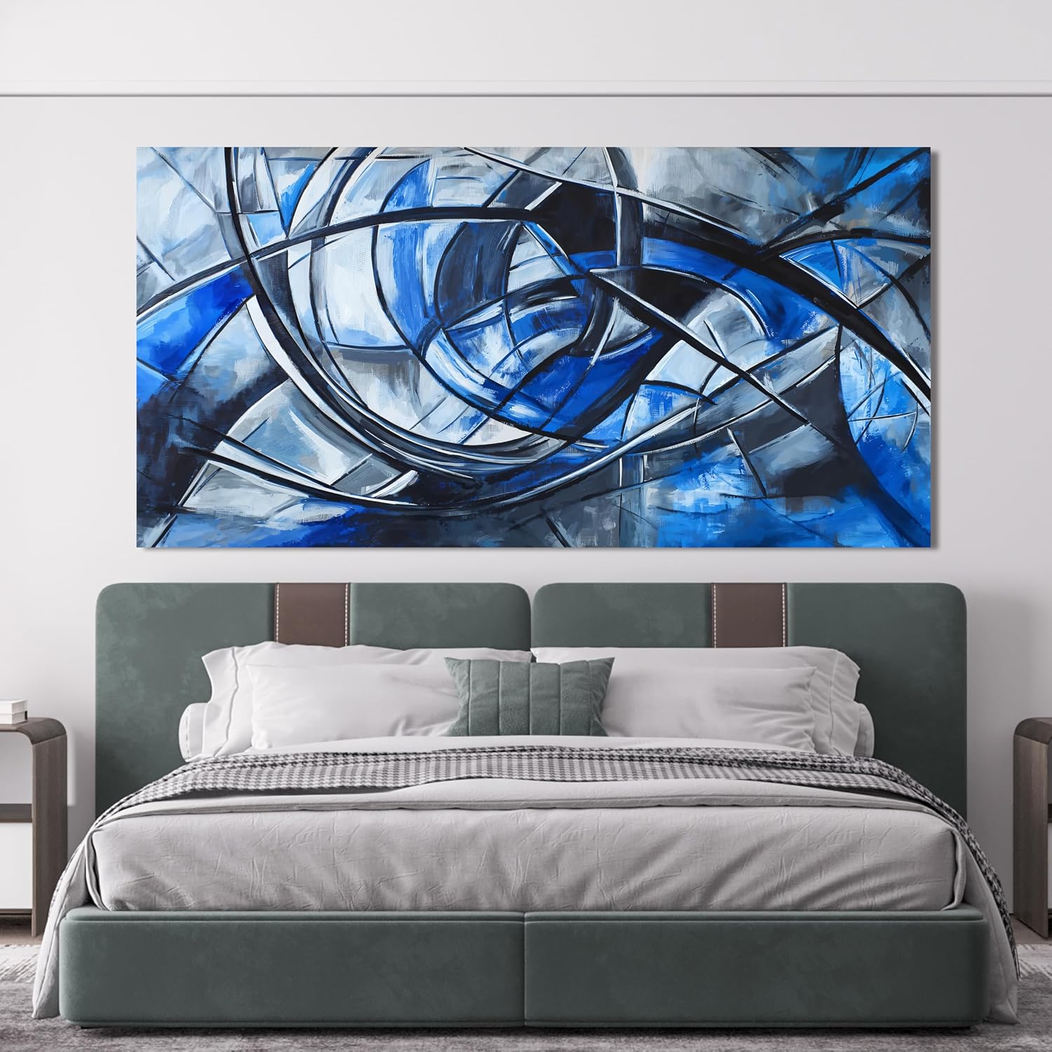 Abstract Wall Art Decor Oversized Wall Art Pictures for Living Room Abstract Canvas Art Wall Decor Modern Large Blue Wall Art Prints Black and White Wall Art Decor Bedroom Office Decor 29' X 58'
