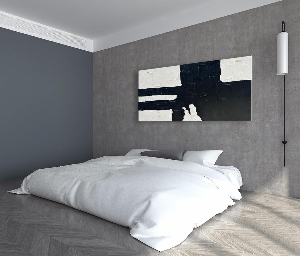 NANKAI Hand-Painted Black and white minimalist style abstract art painting for large-scale wall decoration, 30x60 inches