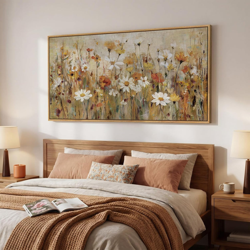 Large Framed Vintage Botanical Wall Art for Living Room, Neutral Rustic Floral Canvas Painting Prints, Retro Cottage Core Flower Picture for Farmhouse Bedroom Dining Room Office Wall Decor, 30x60 Inch