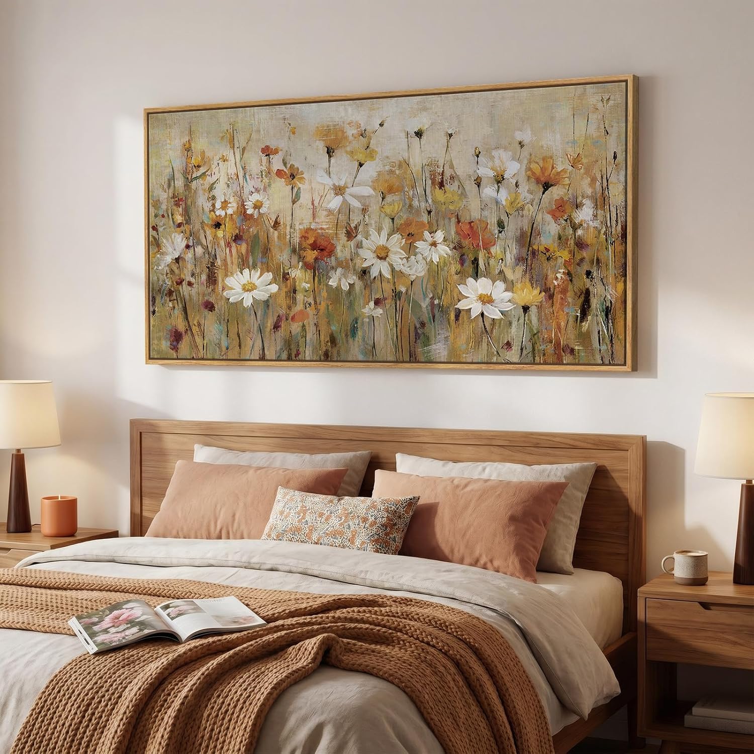 Large Framed Vintage Botanical Wall Art for Living Room, Neutral Rustic Floral Canvas Painting Prints, Retro Cottage Core Flower Picture for Farmhouse Bedroom Dining Room Office Wall Decor, 30x60 Inch