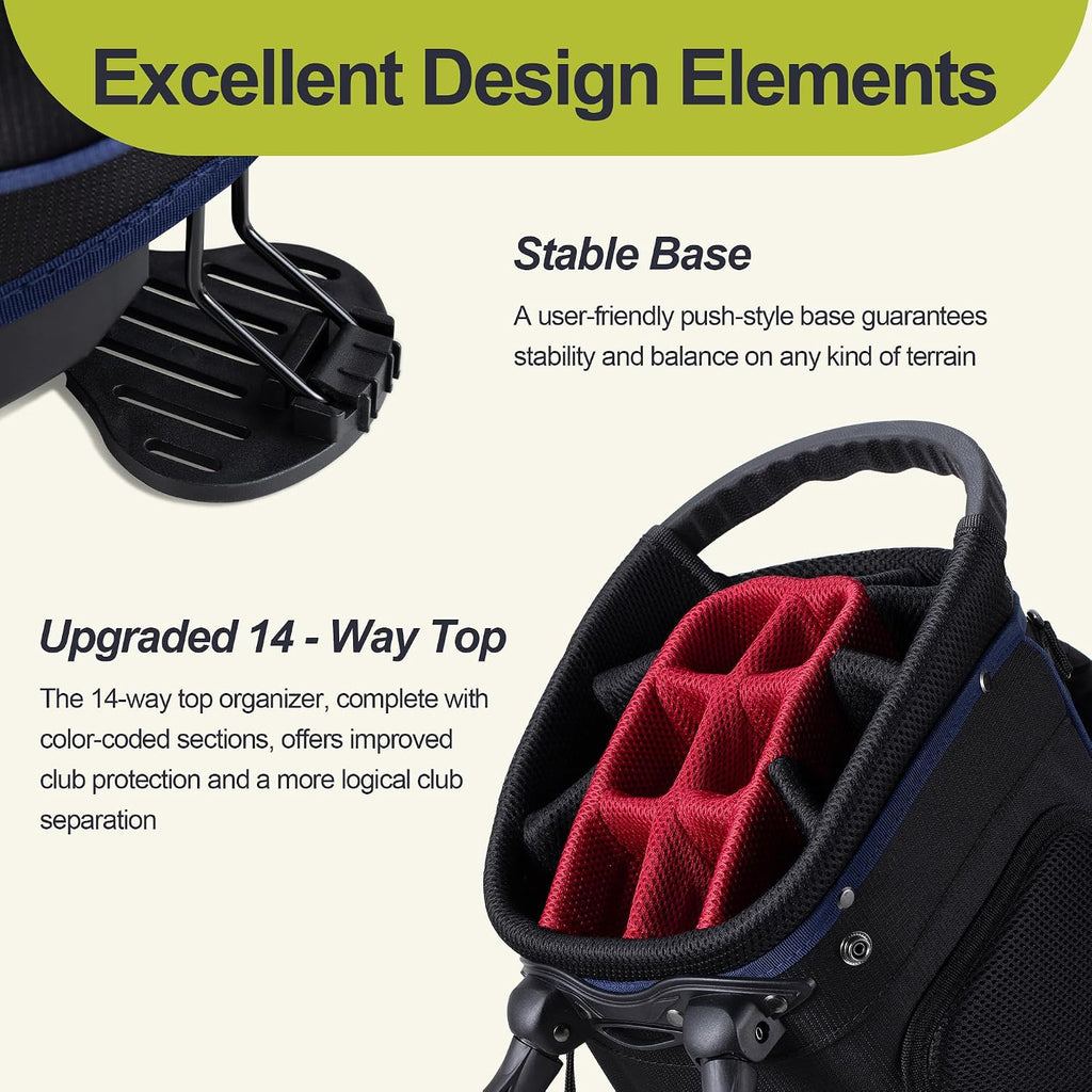 GoHimal 14 Way Golf Stand Bag, Golf Bags for Men with Stand, Top Dividers Ergonomic with 10 Pockets Golf Club Bags