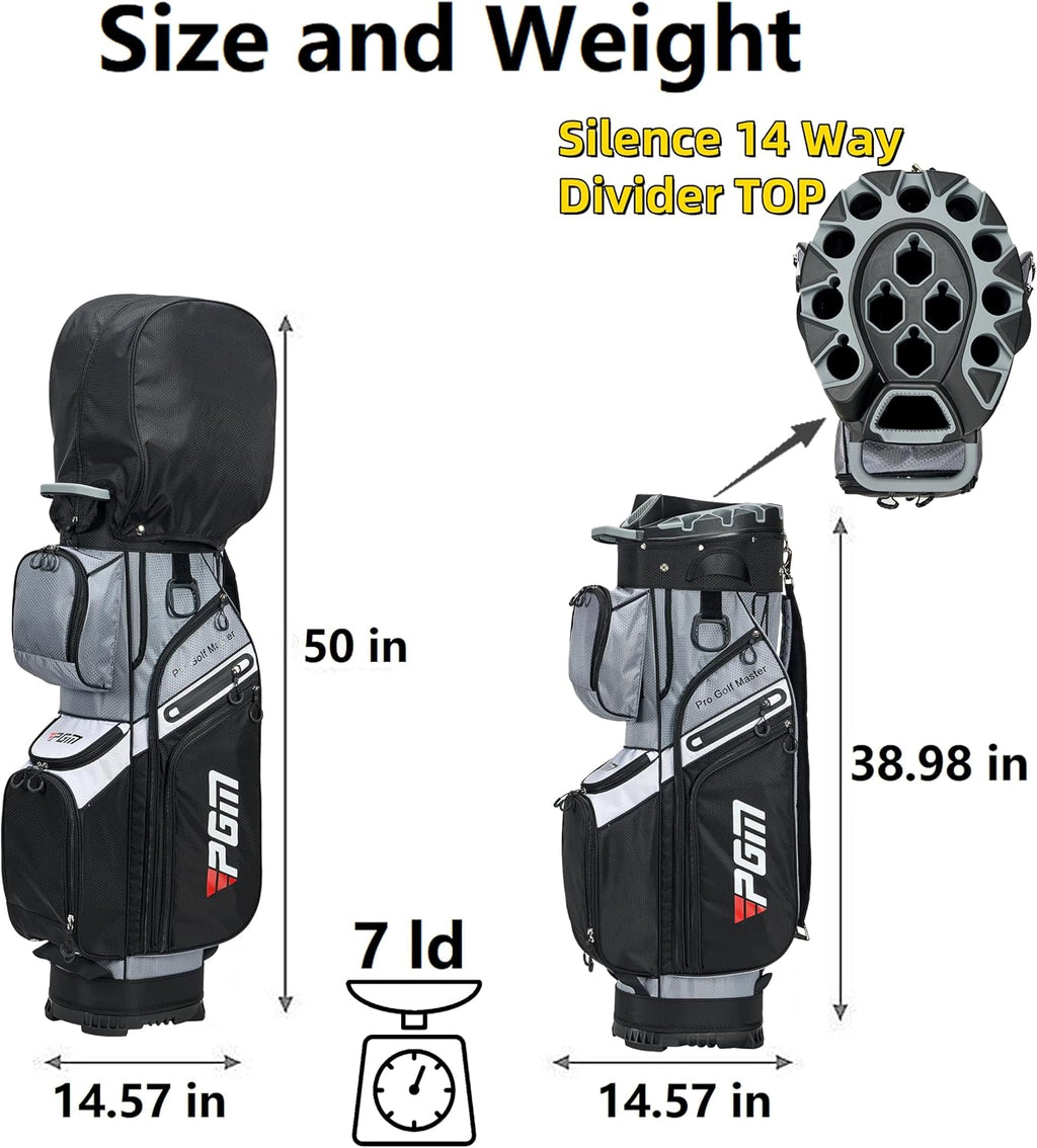 PGM Golf Cart Bag with 14 Way Organizer Divider Top, Premium Cart Bag with Handles and Rain Cover for Men