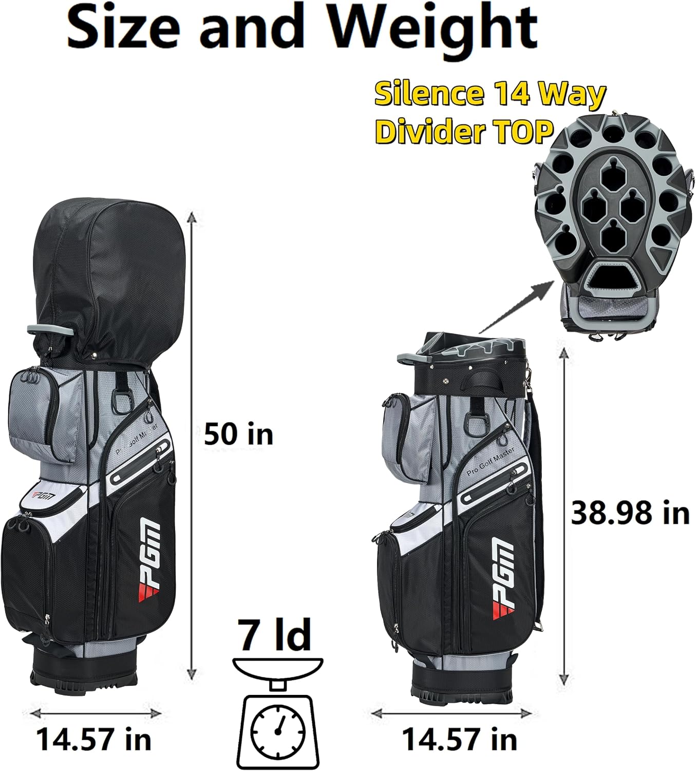 PGM Golf Cart Bag with 14 Way Organizer Divider Top, Premium Cart Bag with Handles and Rain Cover for Men