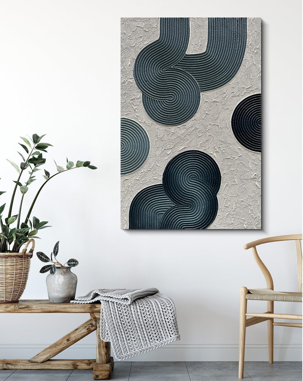 NANKAI Art Hand-painted Blue thick texture Abstract Oil painting Modern minimalist style Wall Deco art 45x30 inch large canvas wall deco art