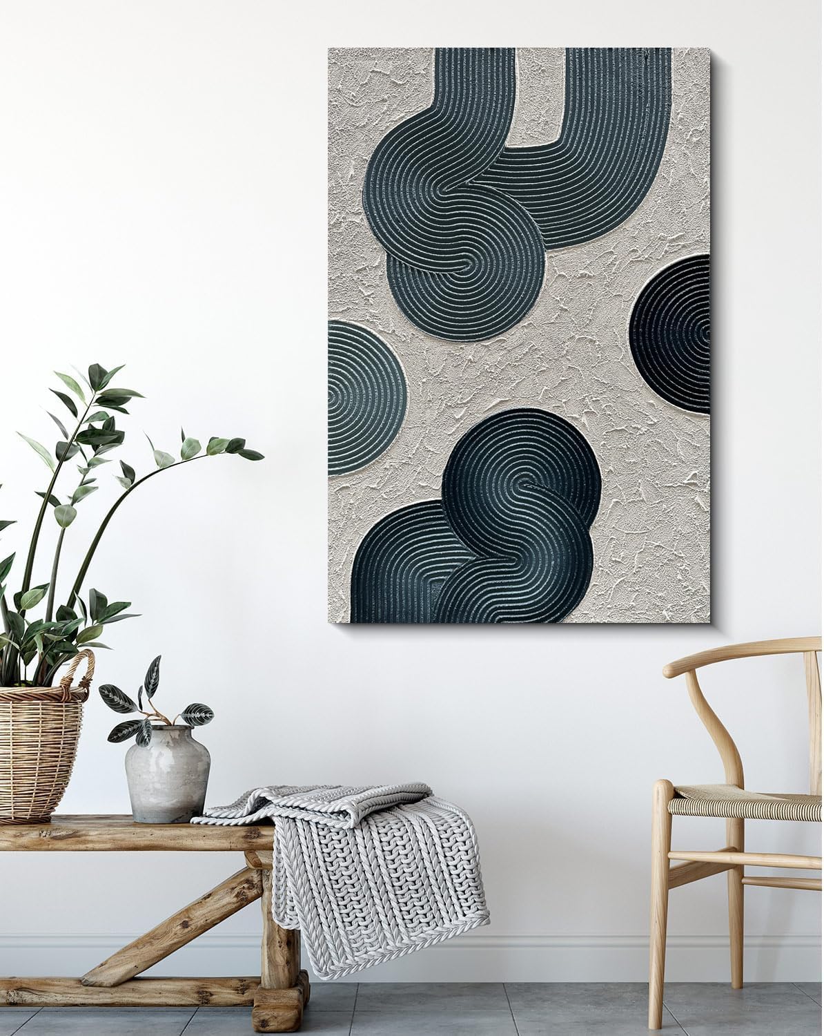 NANKAI Art Hand-painted Blue thick texture Abstract Oil painting Modern minimalist style Wall Deco art 45x30 inch large canvas wall deco art
