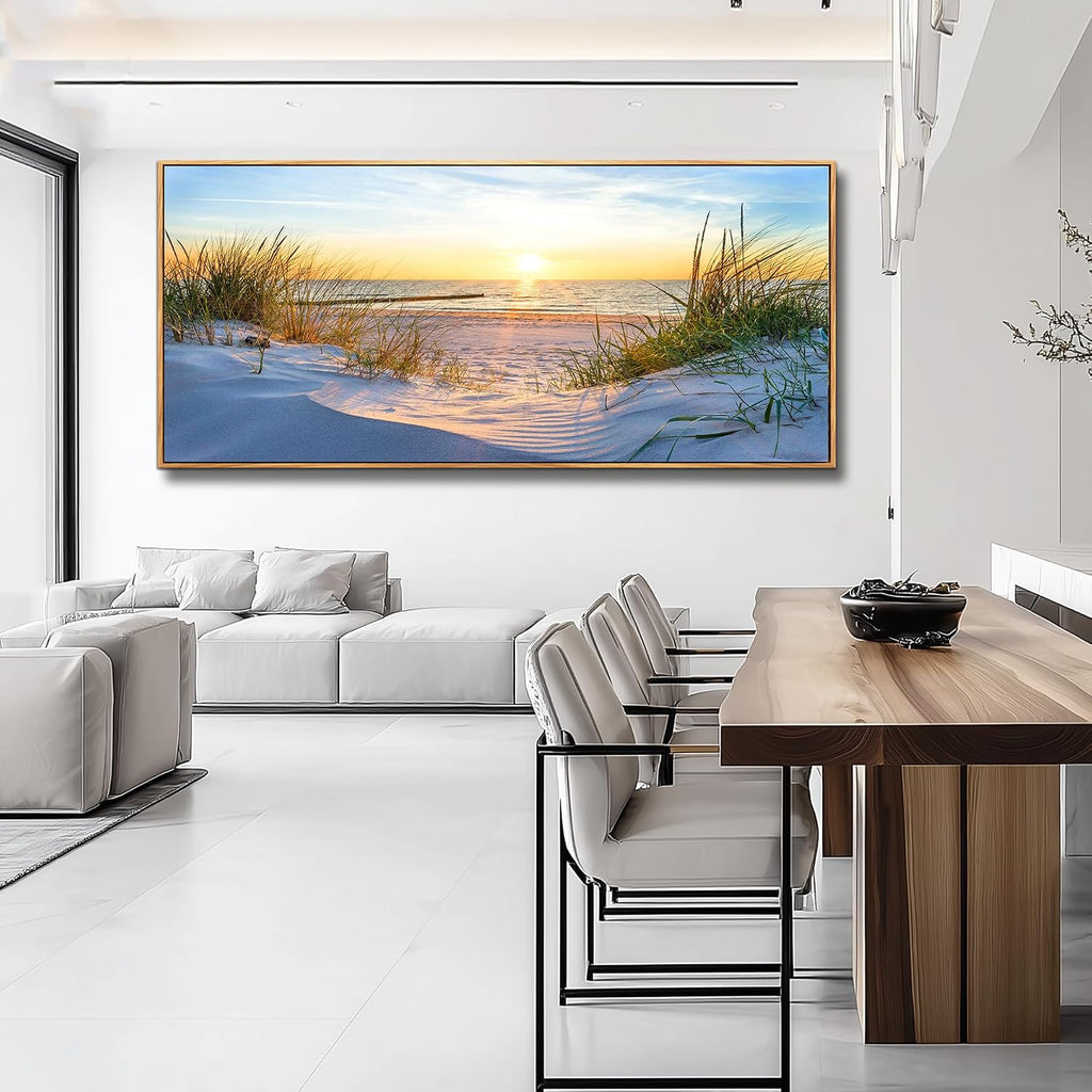MHARTK66 Large Wall Art For Living Room Wall Decor For Office Ocean Painting Bedroom Wall Decorations Sunrise And Sunset Pictures Artwork For Modern Wood Framed Beach Canvas Prints Poster 72l X 32w