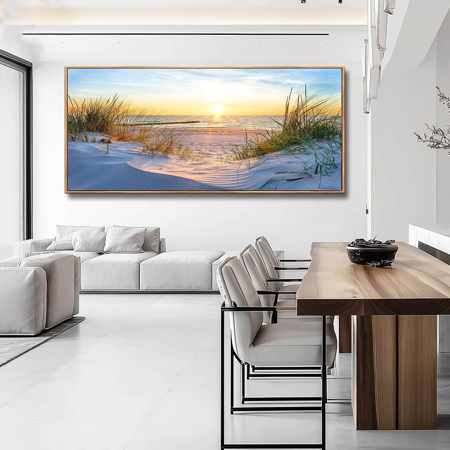 MHARTK66 Large Wall Art For Living Room Wall Decor For Office Ocean Painting Bedroom Wall Decorations Sunrise And Sunset Pictures Artwork For Modern Wood Framed Beach Canvas Prints Poster 72l X 32w