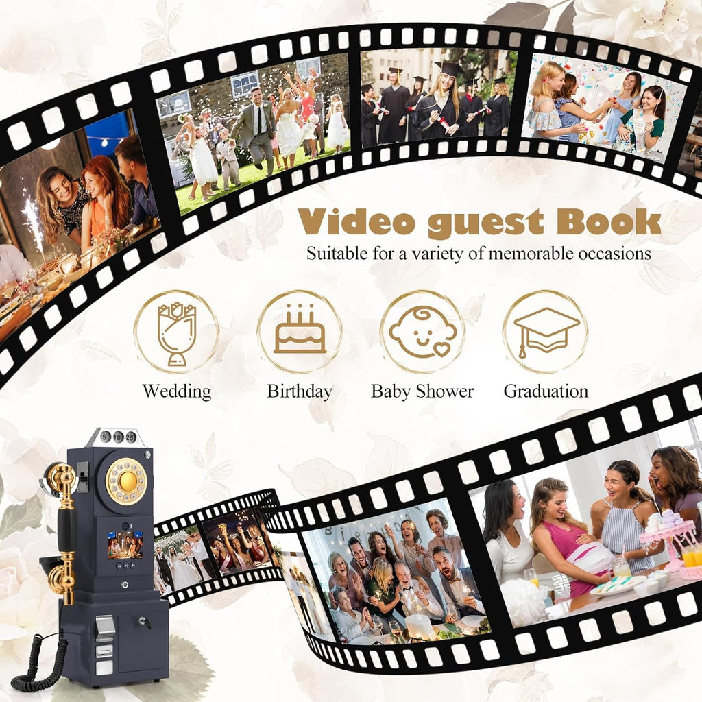 UKBW Video Audio Guest Book Wedding Phone, Record Customized Video Audio Messages, Preserve Your Special Occasions, Ideal for a Variety of Memorable Party Occasions(Black)