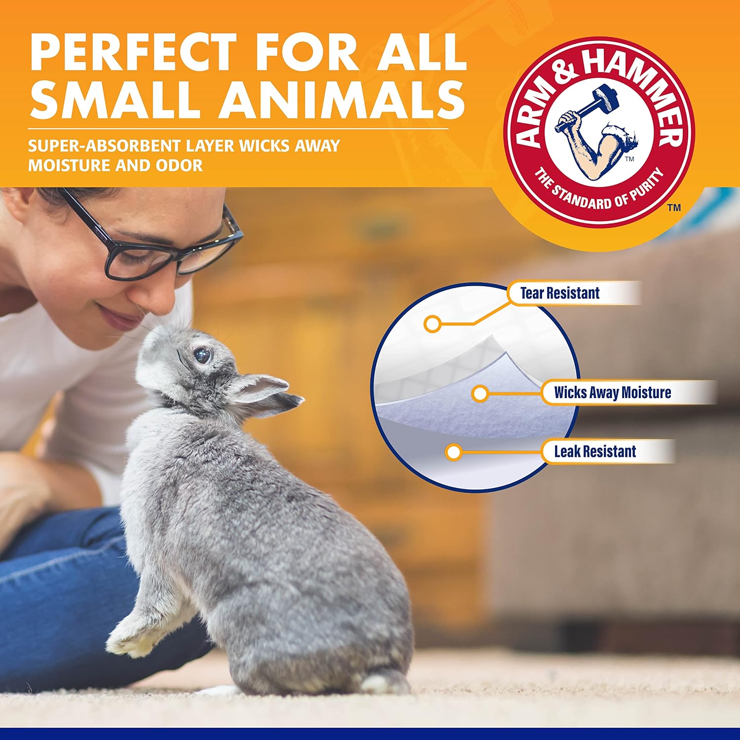 Arm & Hammer for Pets Hammer Super Absorbent Cage Liners for Guinea Pigs Hamsters Rabbits Small Animals, Odor Control Cage Tray Liners, Trim to Fit, 7 Count, 48 Pack