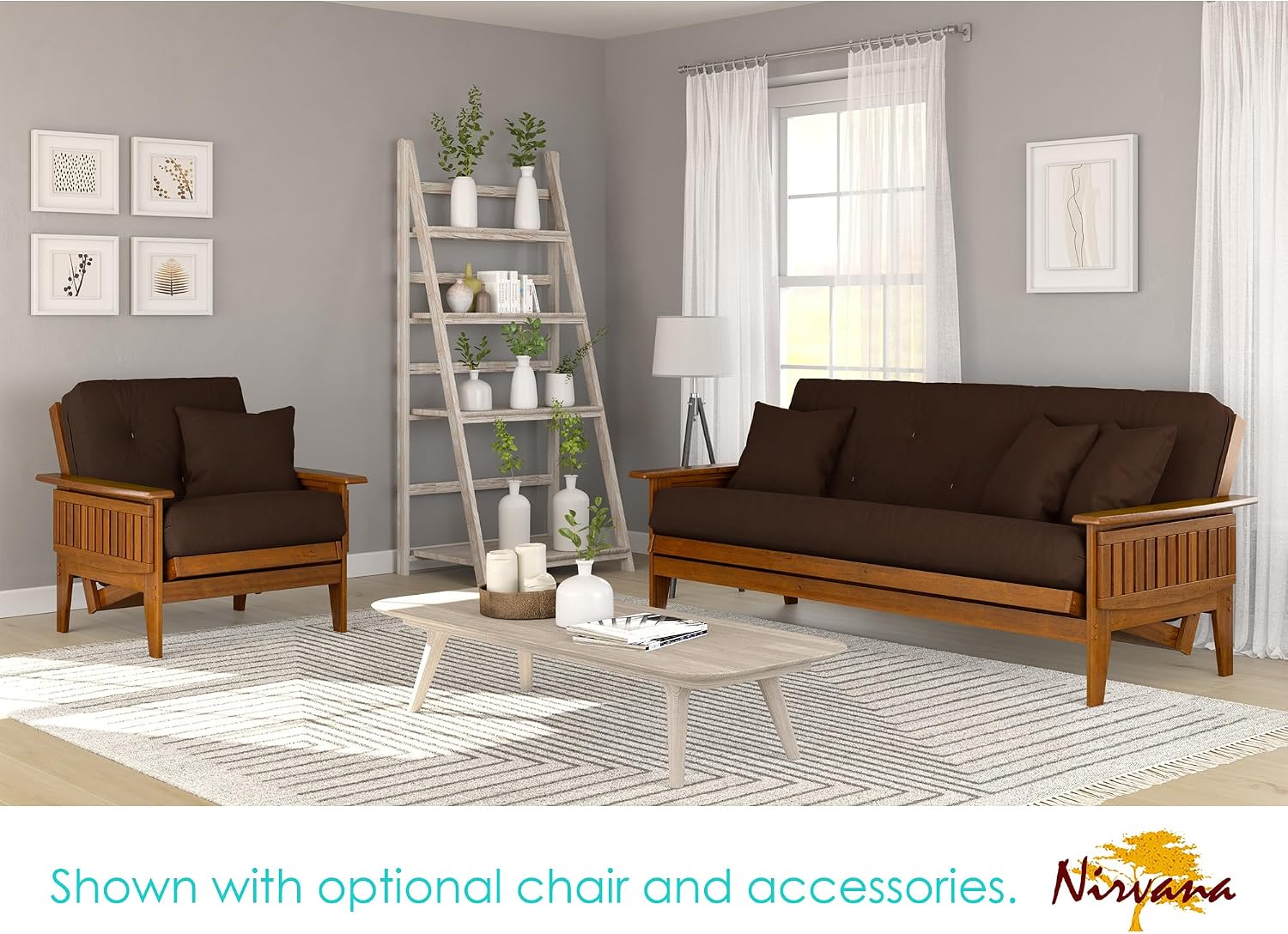 Nirvana Futons Eastridge Futon Set - Full Size, Frame, 8' Mattress, Microfiber Sussex Fudge Cover