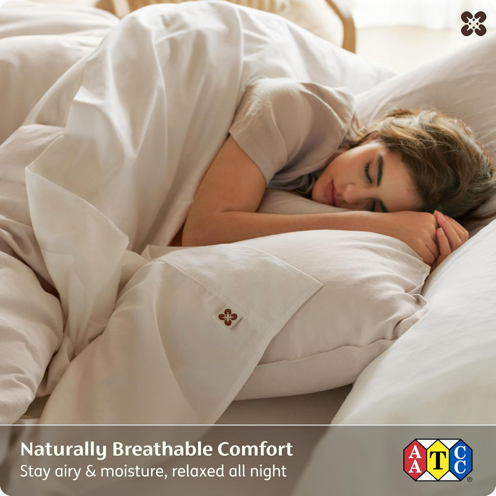 Bedsure 100% GOTS Certified Organic Cotton Sheets, King Size Sheets Set, 17' Deep Pocket Bedsheets with Corner Straps, Eco-Friendly, Soft, Breathable & Luxury PureWoven Cotton Hotel Bedding, Ivory