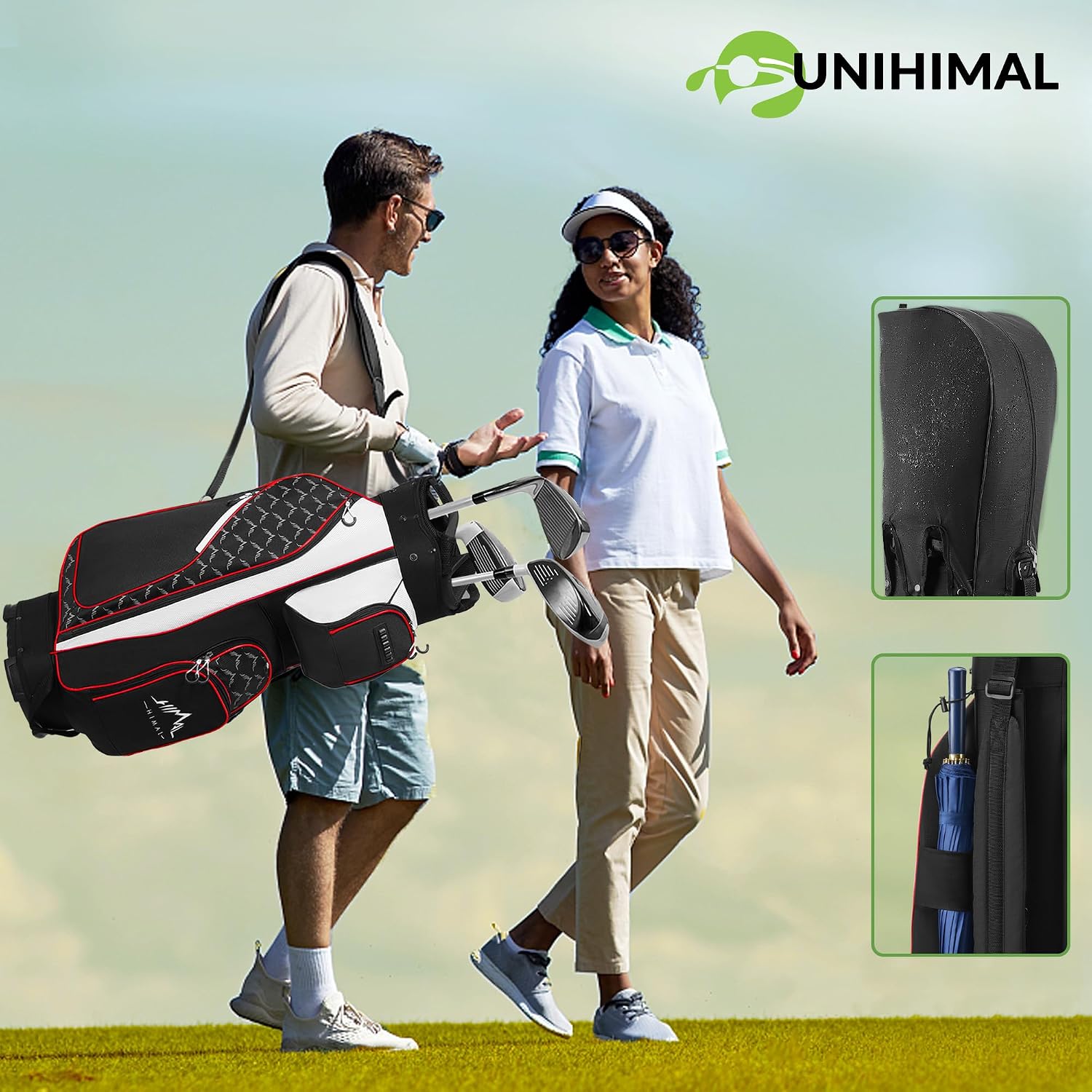 uniHimal 14 Way Golf Cart Bag Featuring Full-Length Divider Top and Multiple Pockets, Golf Bag for Men with Handles and Rain Cover
