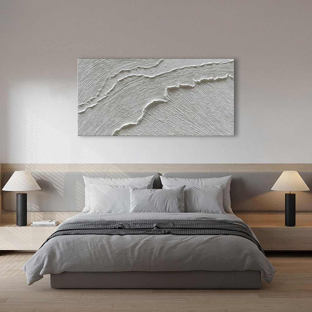 NANKAI Art 30x60 Inches Thick Texture White Abstract Oil Painting Thick Texture Beach Wave Landscape Oil Painting Family Wall Decorative Art Oil Painting