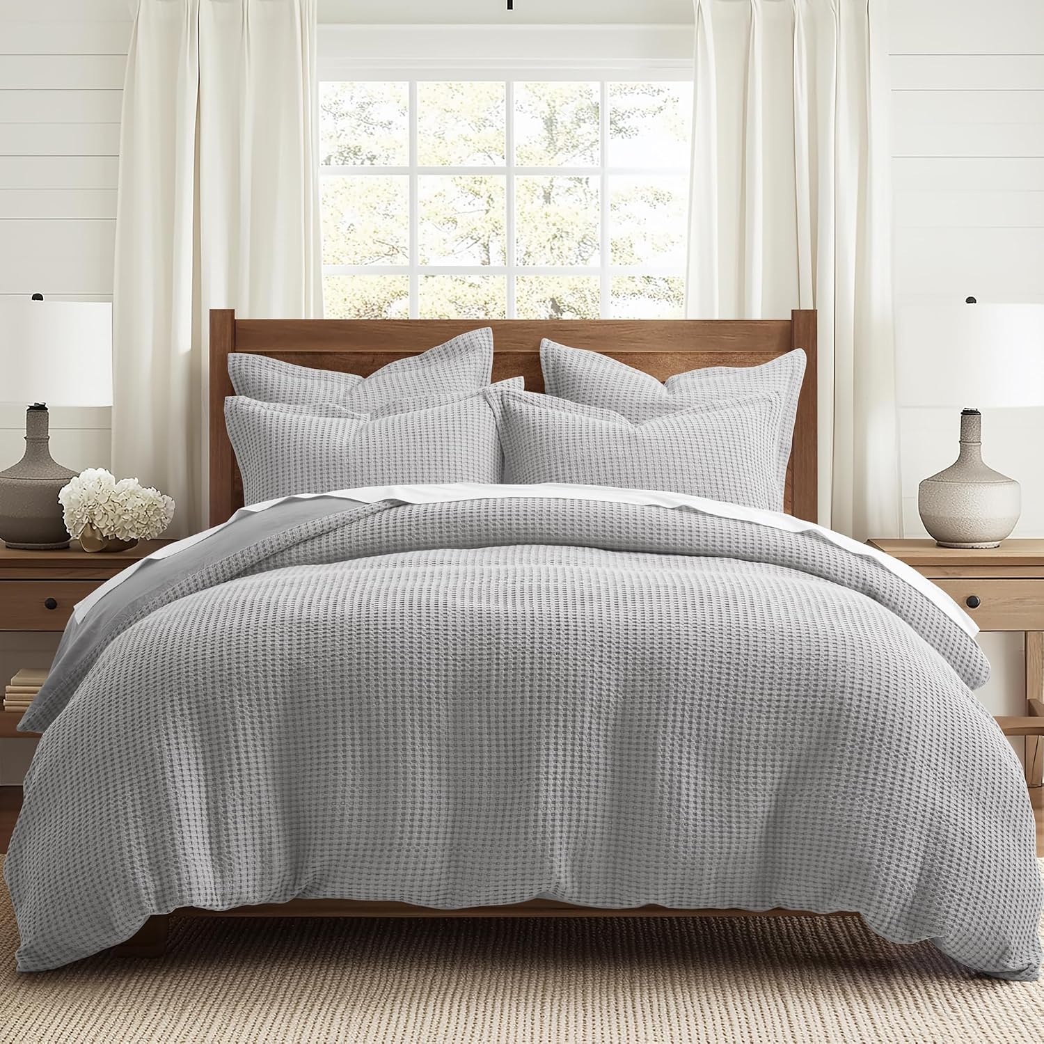 Levtex Home Mills Waffle King Duvet Cover Set (106x94in) with 2 Pillow Shams (36x20in) - Grey Pewter - Cotton King Size Duvet Cover Set - Soft, Pre-Washed
