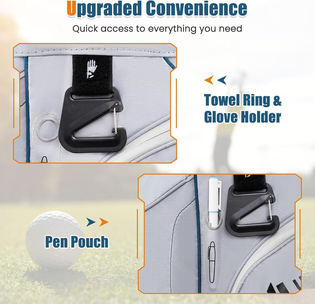 ULTIMATE 14-Way Golf Cart Bag, Golf Bag w/Molded Lock Top & Full Length Dividers, Portable Golf Club Bag w/11 Pockets, Cooler Bag, Padded Strap & Rain Hood for Men Women