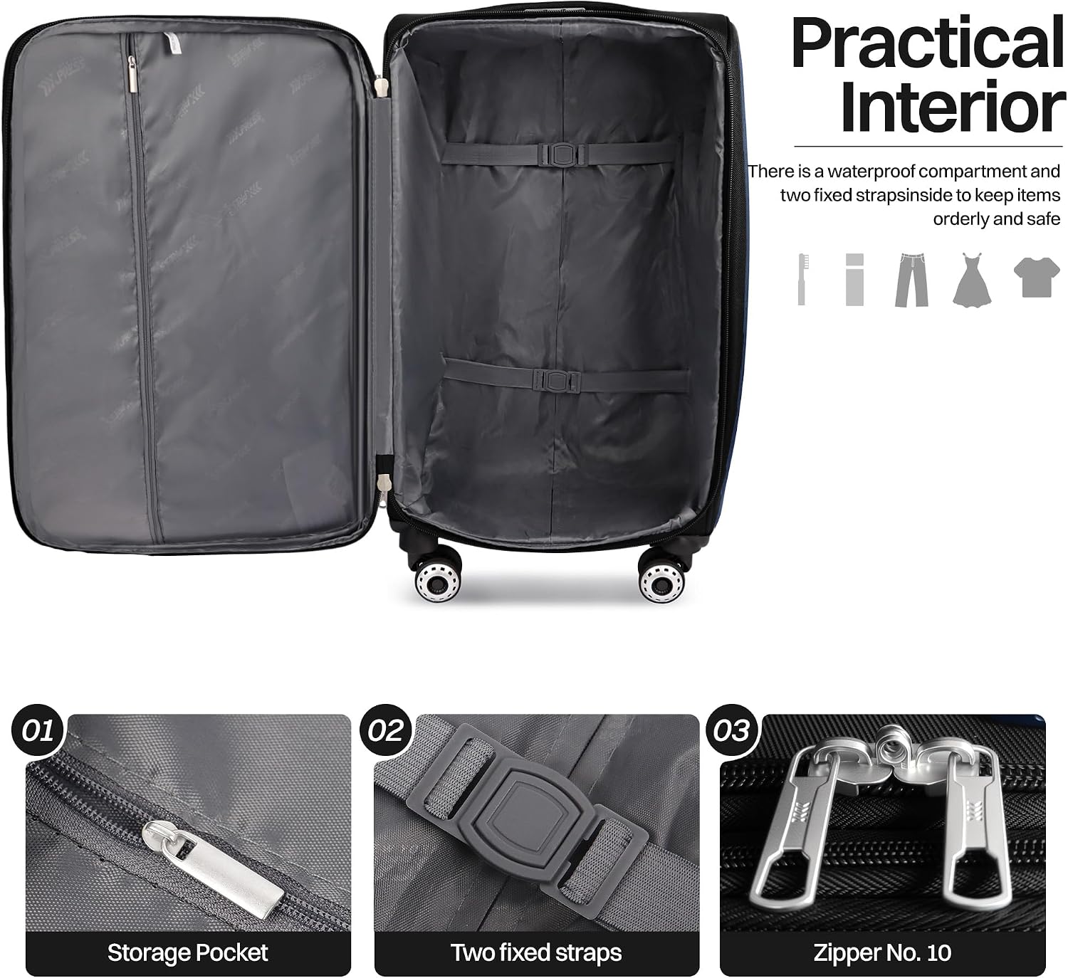 2-Piece Set Front Opening,Softside Luggage Sets w/Double Spinner Wheels Expandable Luggage,Lightweight Travel Luggage Rolling Suitcase w/LOCK（Black-Burgundy,20in/28in）