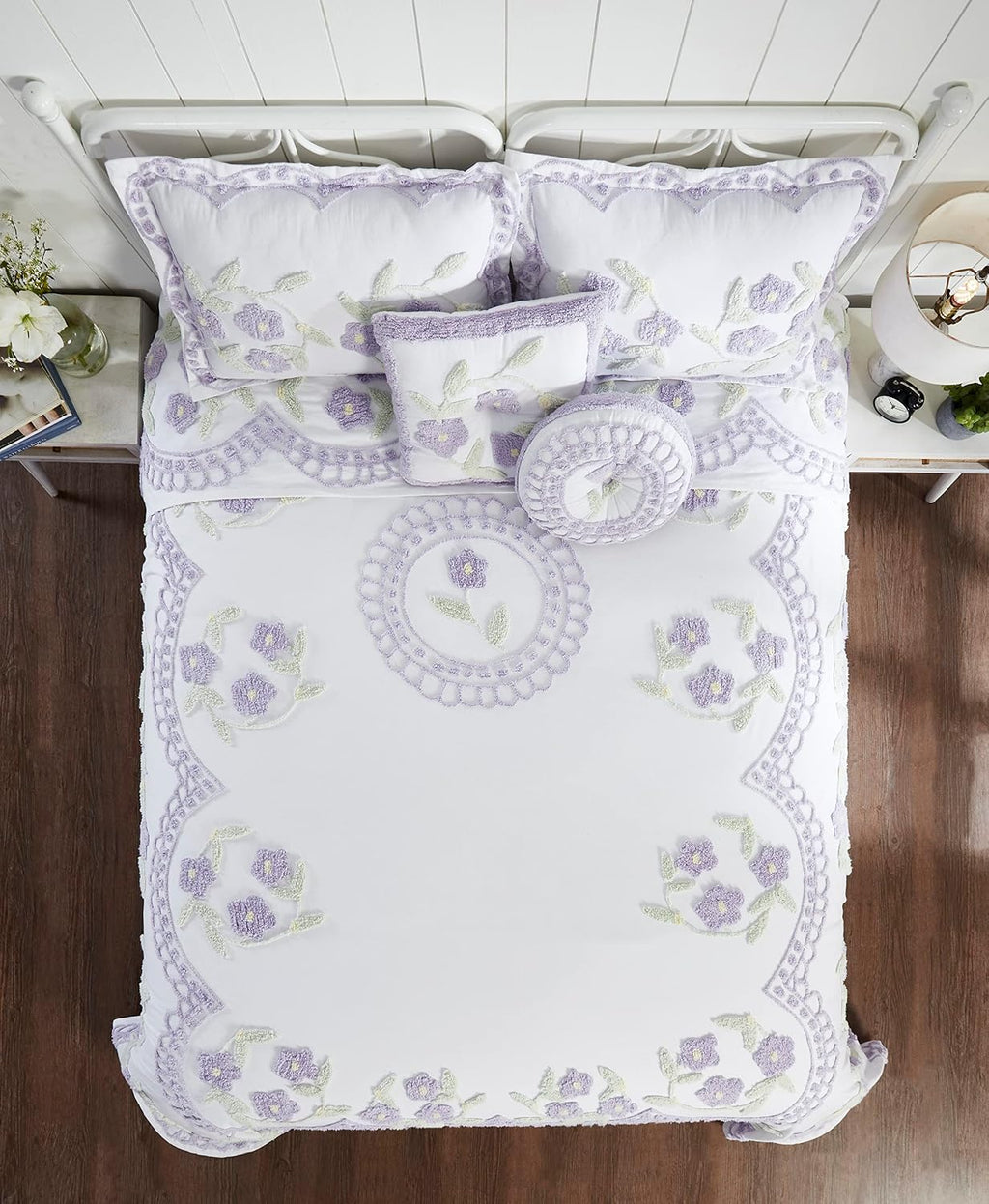 Better Trends Bloomfield Collection is Super Soft and Light Weight in Floral Design 100% Cotton Tufted Unique Luxurious Machine Washable Tumble Dry, Queen Bedspread, Lavender