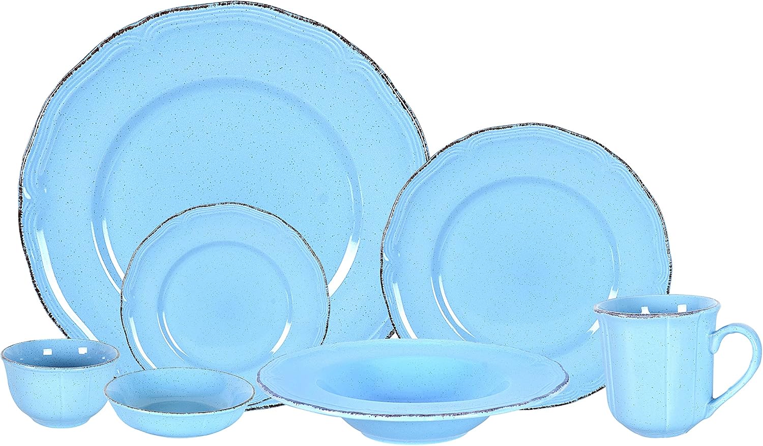 20pc Dinnerware Set, Plate and Bowl Set, Stoneware Dishes Set for 4, Microwave and Dishwahser Safe, Scratch Resistant, French Countryside Speckled Antique Blue