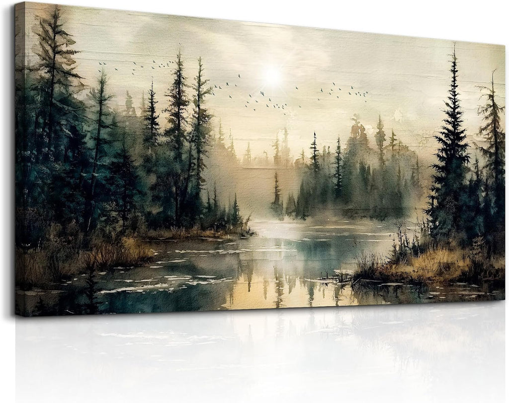 FUHAIHUA Canvas Wall Art For Living Room Large Wall Decor For Office Modern Bedroom Decorations Forest River Landscape Pictures Farmhouse Paintings Artwork Wall Mural Aesthetic Home Decor 30x60 In