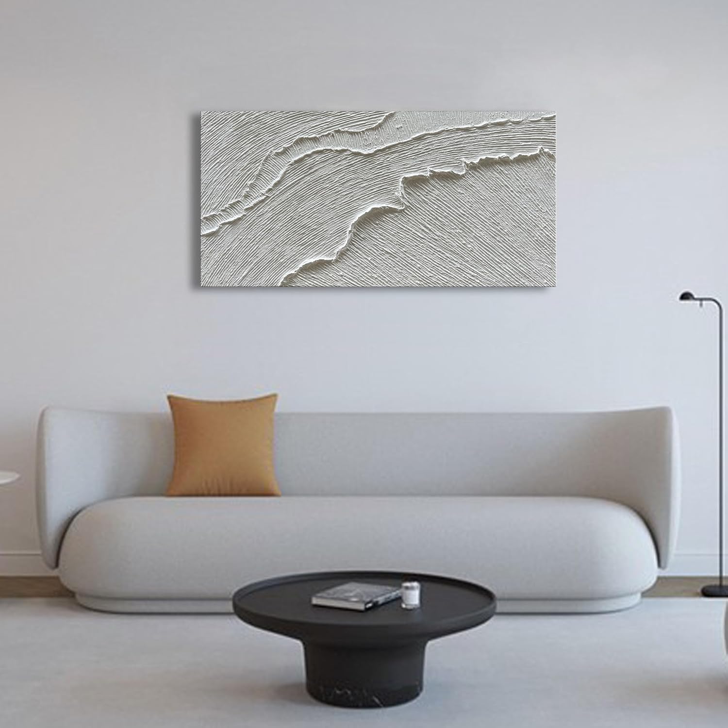 NANKAI Art A thickly Textured White Abstract Oil Painting Depicting a Beach Wave Landscape. Artwork Suitable for Decorating The Interior Wall as a Decorative Piece 24x48 inches