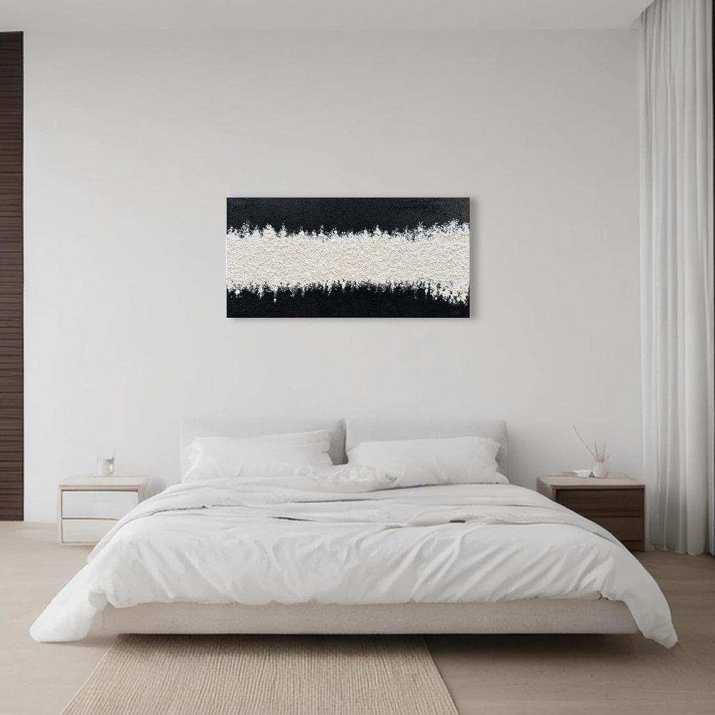 Art Hand-Painted Black and White Wall Art Textured Oil Painting Modern Abstract Art Minimalist Art Painter Home Wall Decoration 24x48 inches