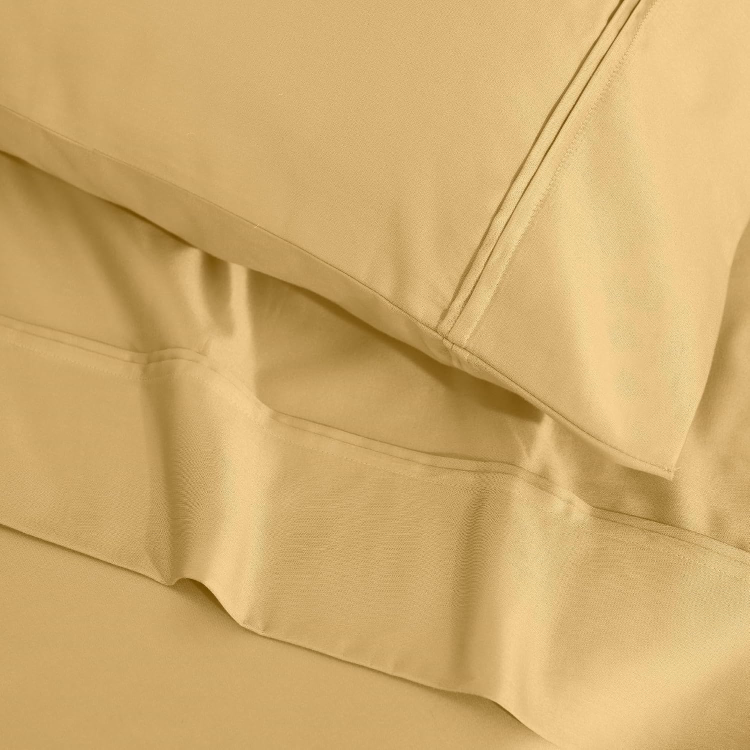 Superior 1200 Thread Count Egyptian Cotton Sheet Set, Bedroom Sheets, Modern Home Essentials, Luxury Bedding, 1 Elastic Deep Pocket Fitted Bed Sheet, 1 Flat Sheet, 2 Pillowcases, Queen, Gold