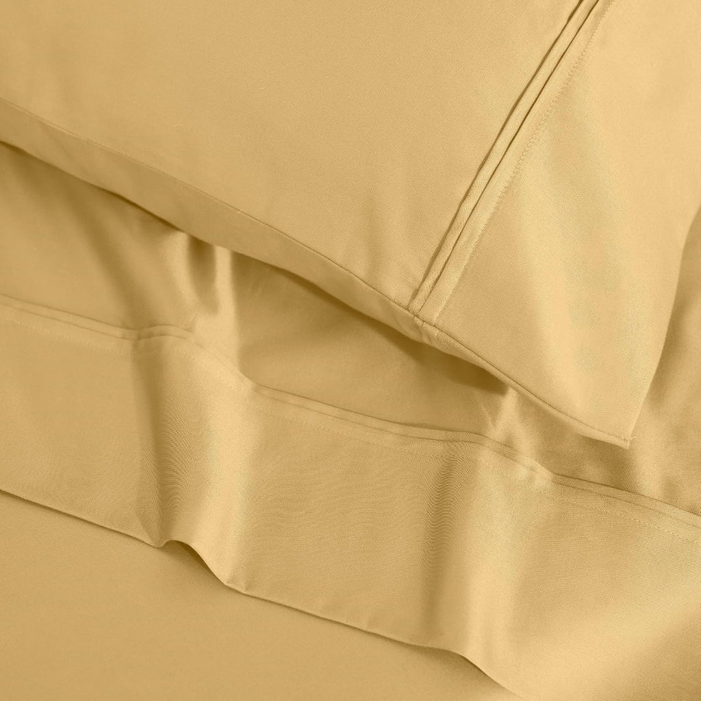 Superior 1200 Thread Count Egyptian Cotton Sheet Set, Bedroom Sheets, Modern Home Essentials, Luxury Bedding, 1 Elastic Deep Pocket Fitted Bed Sheet, 1 Flat Sheet, 2 Pillowcases, King, Gold